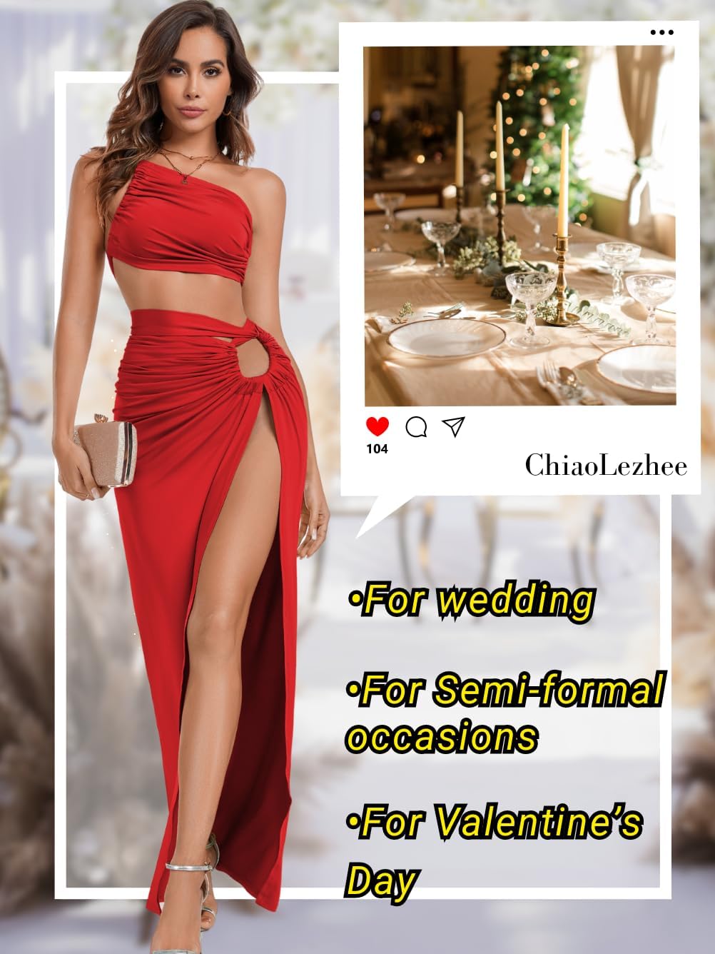 2 Piece High Slit Skirt Set, Sexy Cutout Floor Length Dress, Cocktail Wedding Guest, Ruched Backless Vacation - Image 6