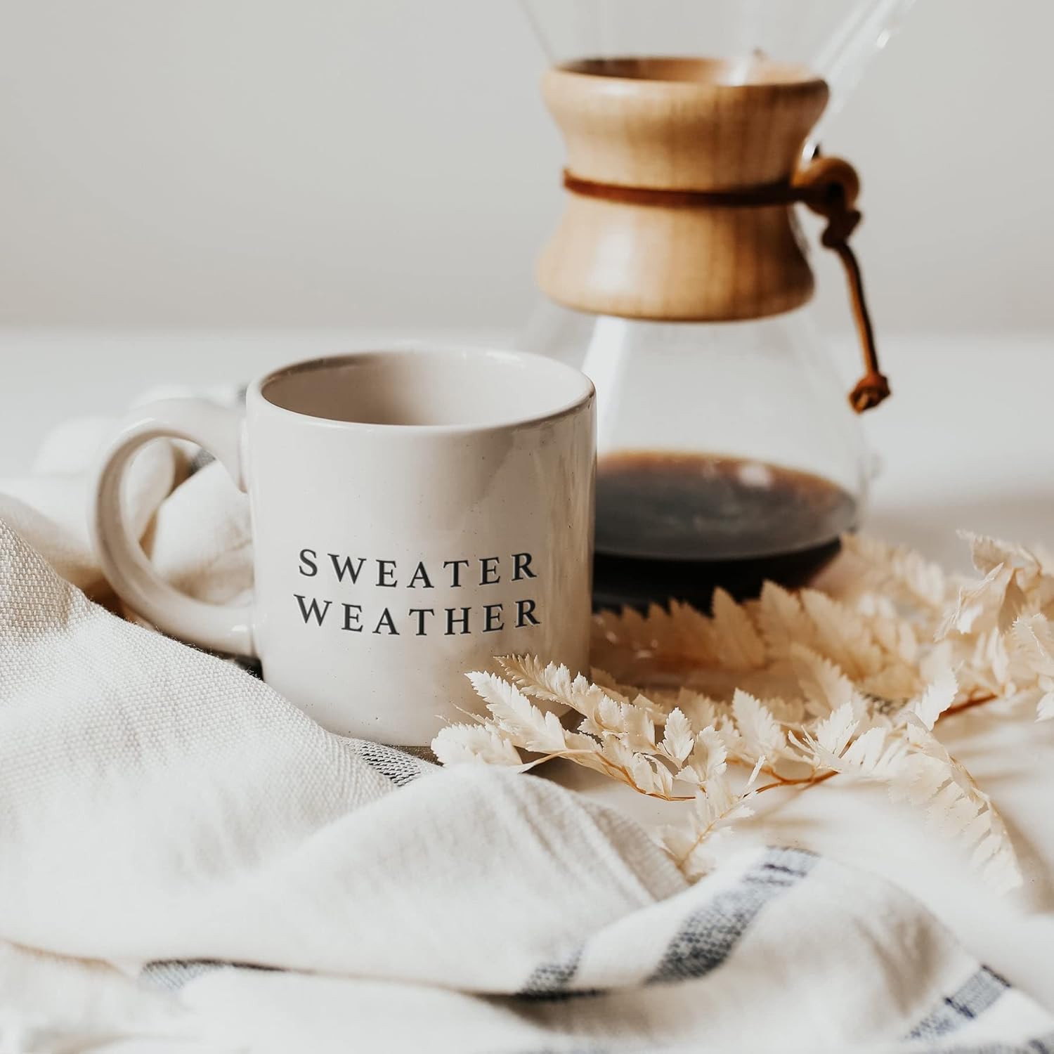 Sweater Weather Beige Ceramic Stoneware Coffee Mug - 14oz