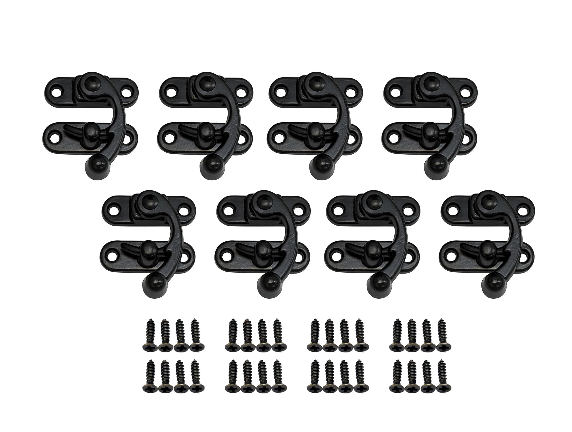 QCAA Zinc Die Cast Hook HASP Latch, Vintage Style, Right Latch Lock, 39mm x 46mm (1.53" x 1.81"), Matte Black, Made in Taiwan, 8 Pack