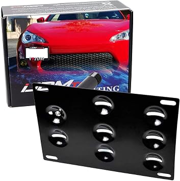 iJDMTOY No Drill Front Bumper Tow Hook License Plate Mounting Bracket Adapter Kit Compatible with 13-17 Scion FRS, 13-21 Subaru BRZ & 15-21 WRX, 10-15 Toyota Prius & 17-21 86
