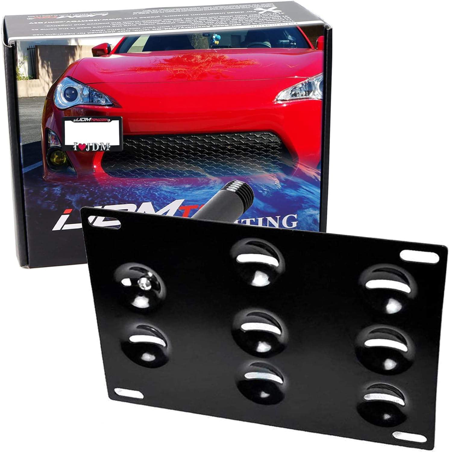 iJDMTOY No Drill Front Bumper Tow Hook License Plate Mounting Bracket Adapter Kit Compatible with 13-17 Scion FRS, 13-21 Subaru BRZ & 15-21 WRX, 10-15 Toyota Prius & 17-21 86