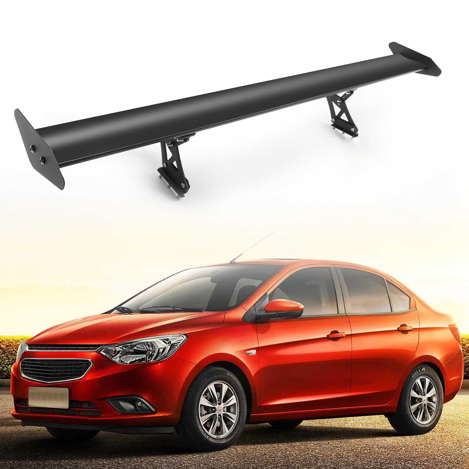 Topteng Alerón para Coche, 53 Pulgadas, 135 cm, Aluminio Ajustable, alerón Trasero de Carreras, Color Negro, Universal