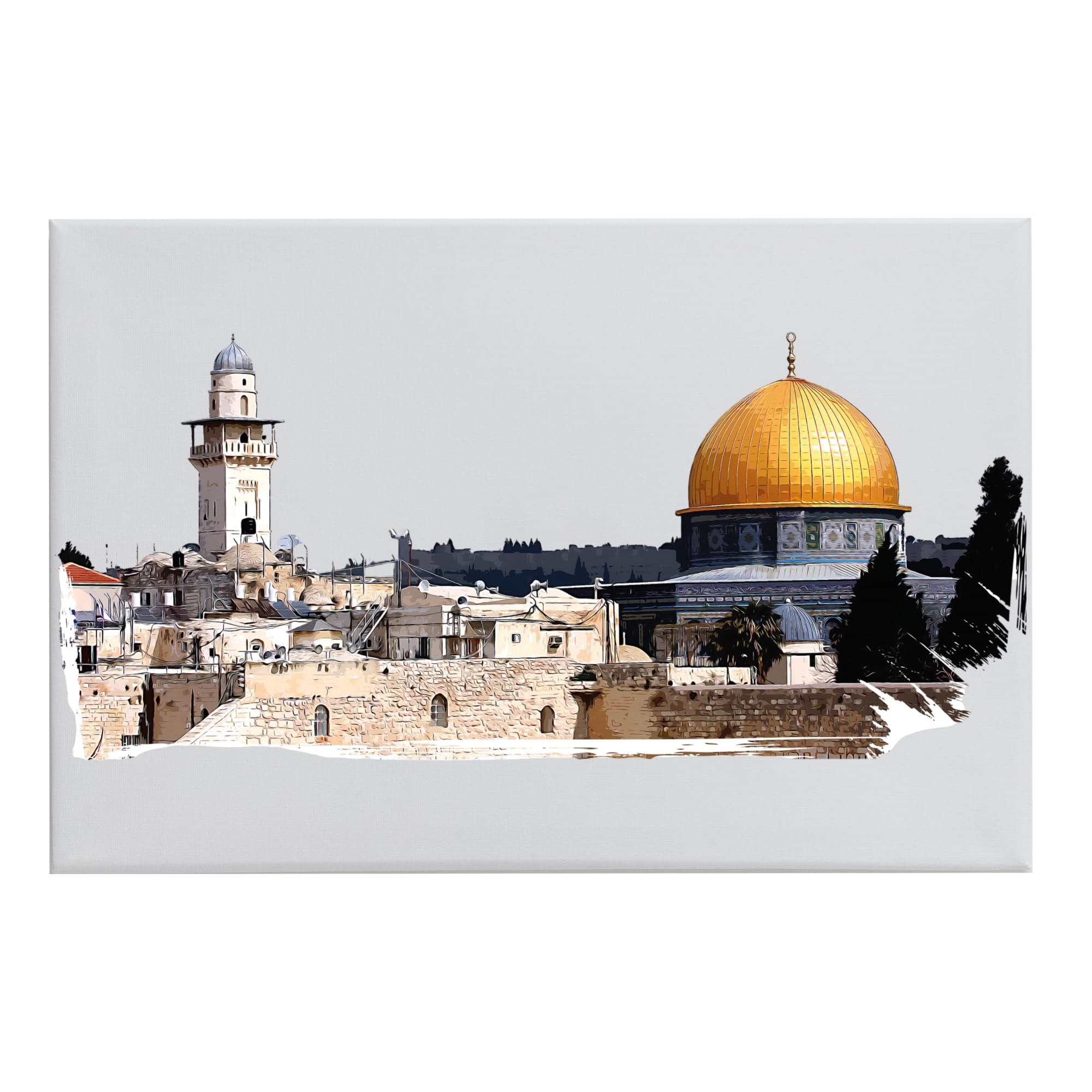 Jerusalem Panorama Wall Picture, 40 x 60 cm, Sahra Mosque, Islamic Wall Decoration for Living Room and Bedroom, Modern Canvas Pictures as a Gift Idea