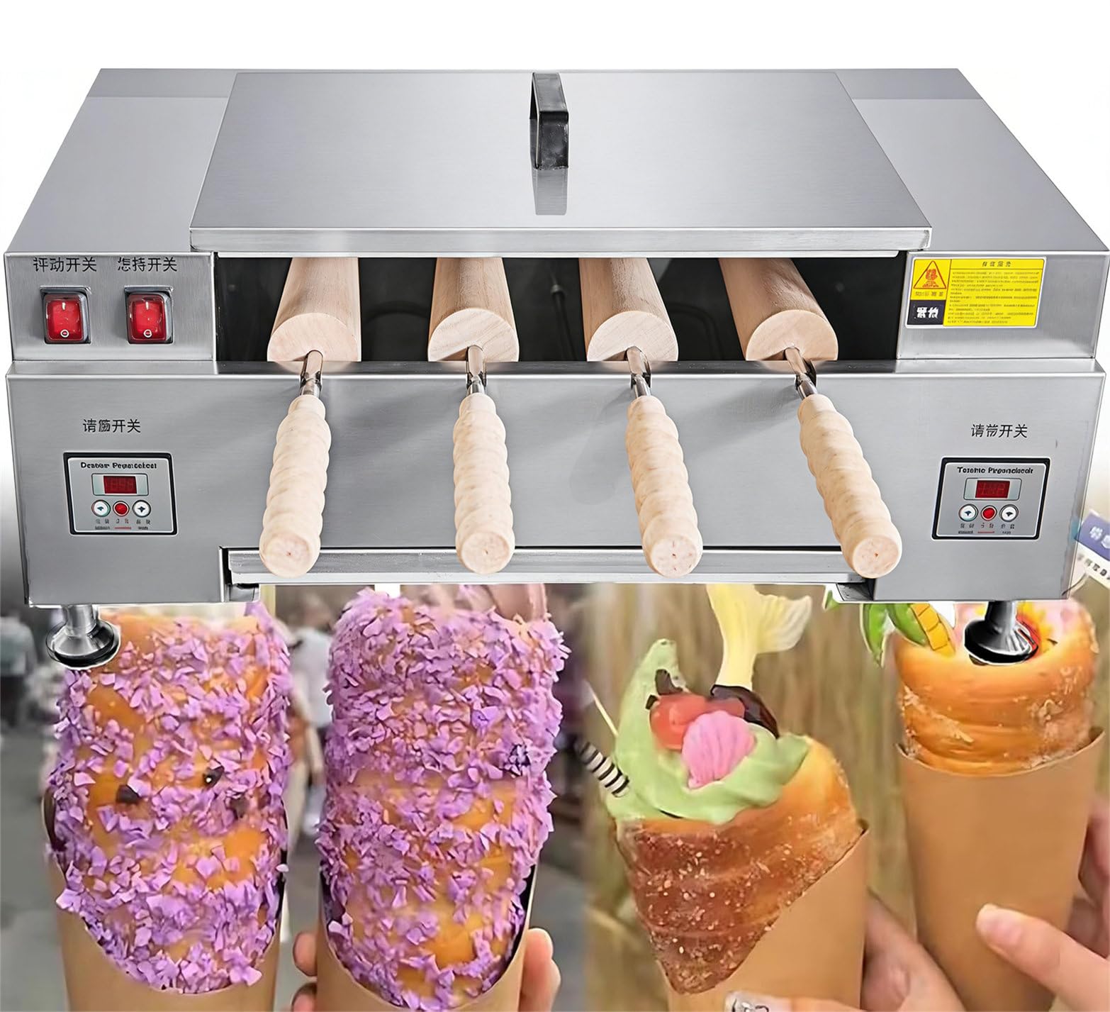 CYMYYDS Electric Chimney Cake Oven 3000W Ice Cream Cone & Chimney Cake Grill Maker, Stainless Steel Toaster Machine for Bakery and Dessert Shops Digitaldisplay