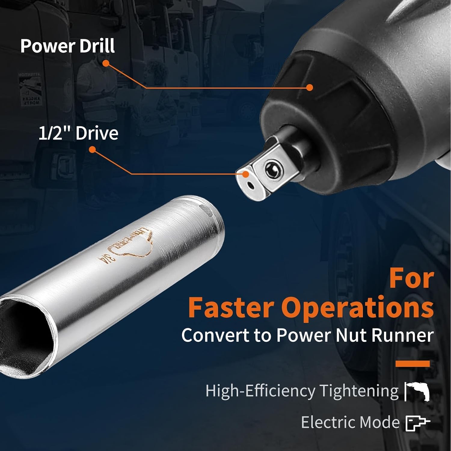 ​​LitartPRO 6Inch 3/4" 49000 Truck Cage Bolt Socket Tool,42CrMo,Truck Air Brakes with 800921 Cage Bolt,Extra Deep 3/4" Socket 1/2" Drive, Semi Truck,Diesel Mechanic & Air Brake Maintenance​​