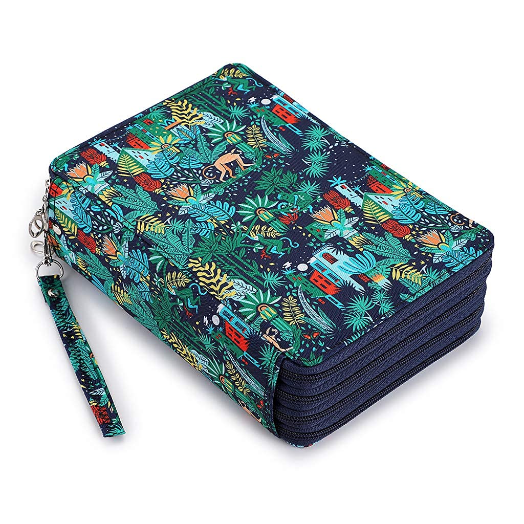 200 trous Trousse/Sac de crayon pour l'école et bureau avec,pour Dessinateur Professionnelle ou Amateur,Grand capacité (jungle vert foncé)