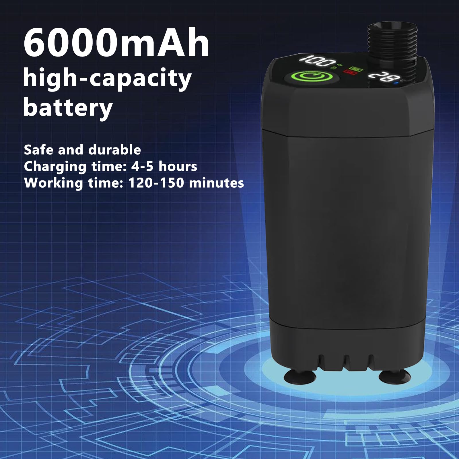 BORDEAG Tragbare Campingdusche mit Akku 6000mAh Wiederaufladbar, Camping Dusche mit Pumpe, Duschkopf, Klappbarer Eimer, Outdoor Mobile Duschen, Außenduschen für Autowaschen, Reisen, Strand, Camping