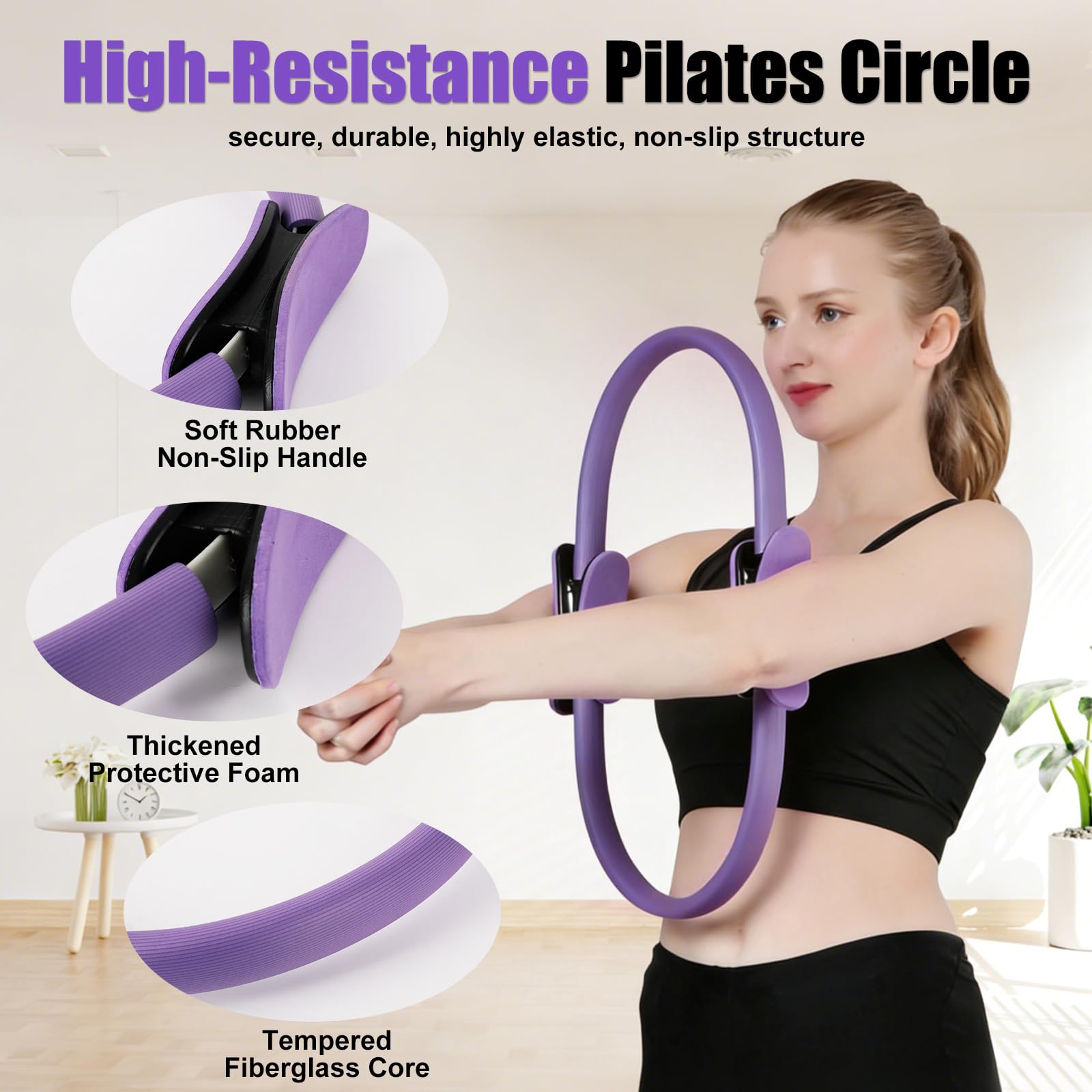 Roadtime Kit Pilates pour la maison, kit débutant de 13 pièces avec balle de yoga de 25 cm, cercle magique de 35 cm, 5 bandes de résistance, chaussettes de yoga, disques glissants, anneau de Pilates
