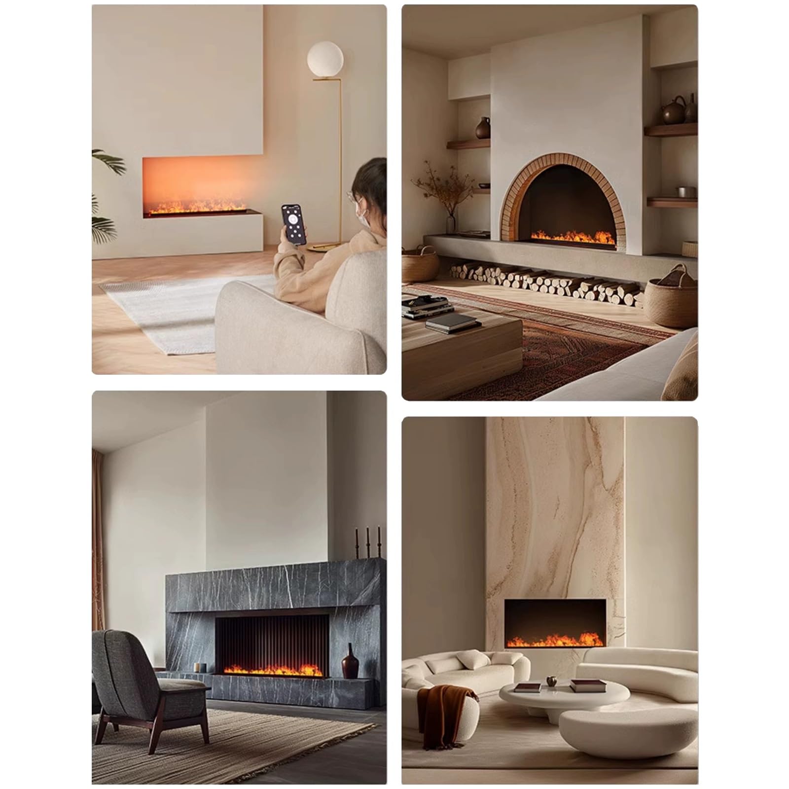 Jcgly Chimenea de Vapor de Agua, Inserto Decorativo con Llama Atomizadora 3D, Control Táctil/Remoto, Panel Superior Ultrafino de 3mm(90cm)