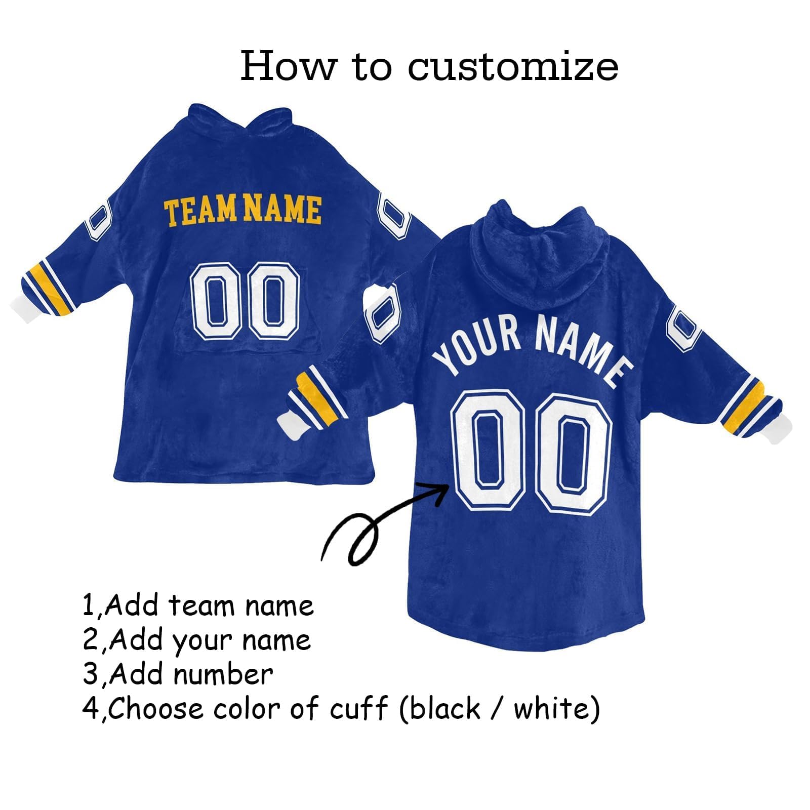 Ussunarts Personalized Football Hoodie Blanket Custom Name & Team Number for Boys Men, Oversized Wearable Sherpa Blankets