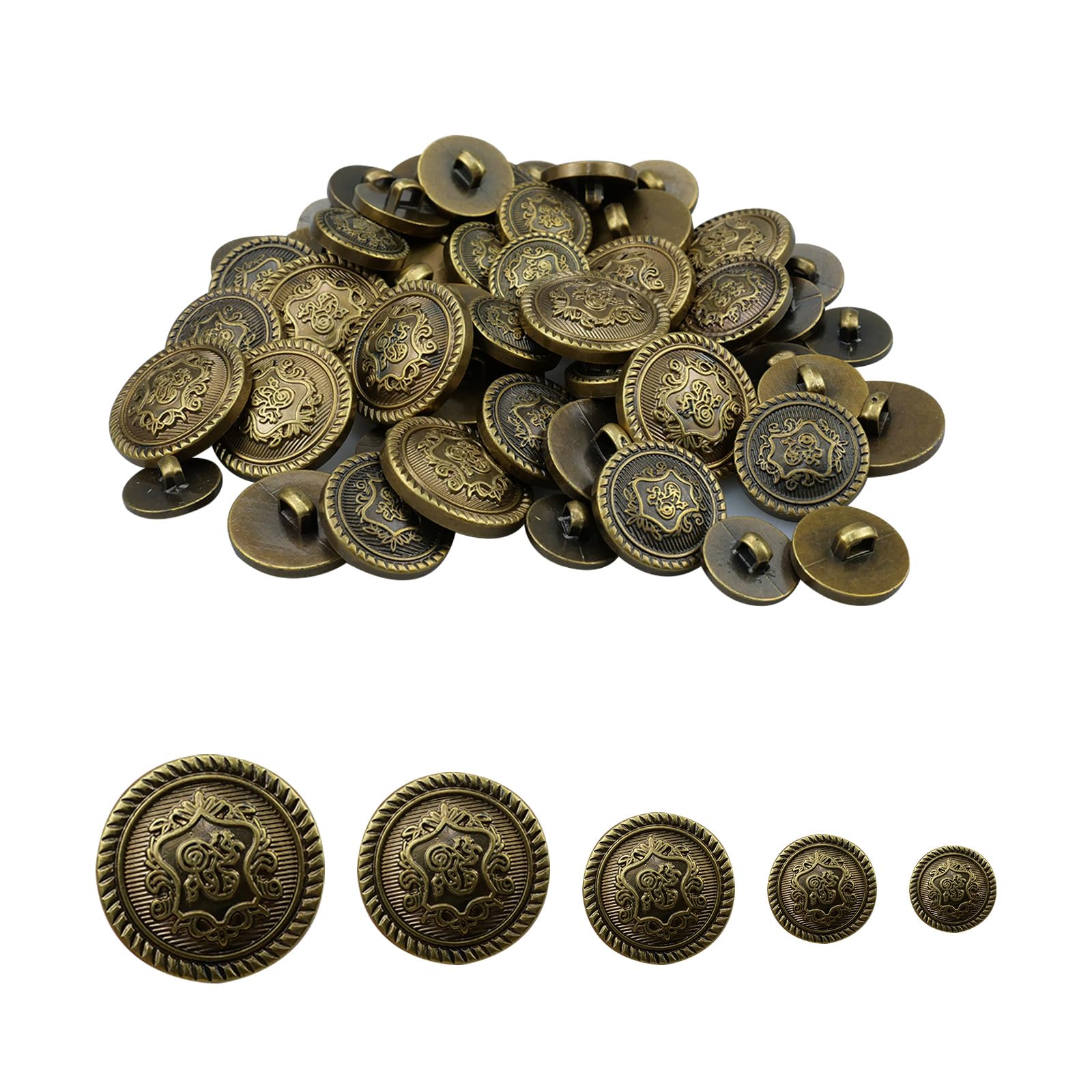hocadon 70pcs Bronze Buttons Brass Buttons Blazer Buttons Coat Buttons Shirt Buttons 25mm 21mm 18mm 15mm 12,5mm Decorative Jacket Button for Sewing DIY Craft