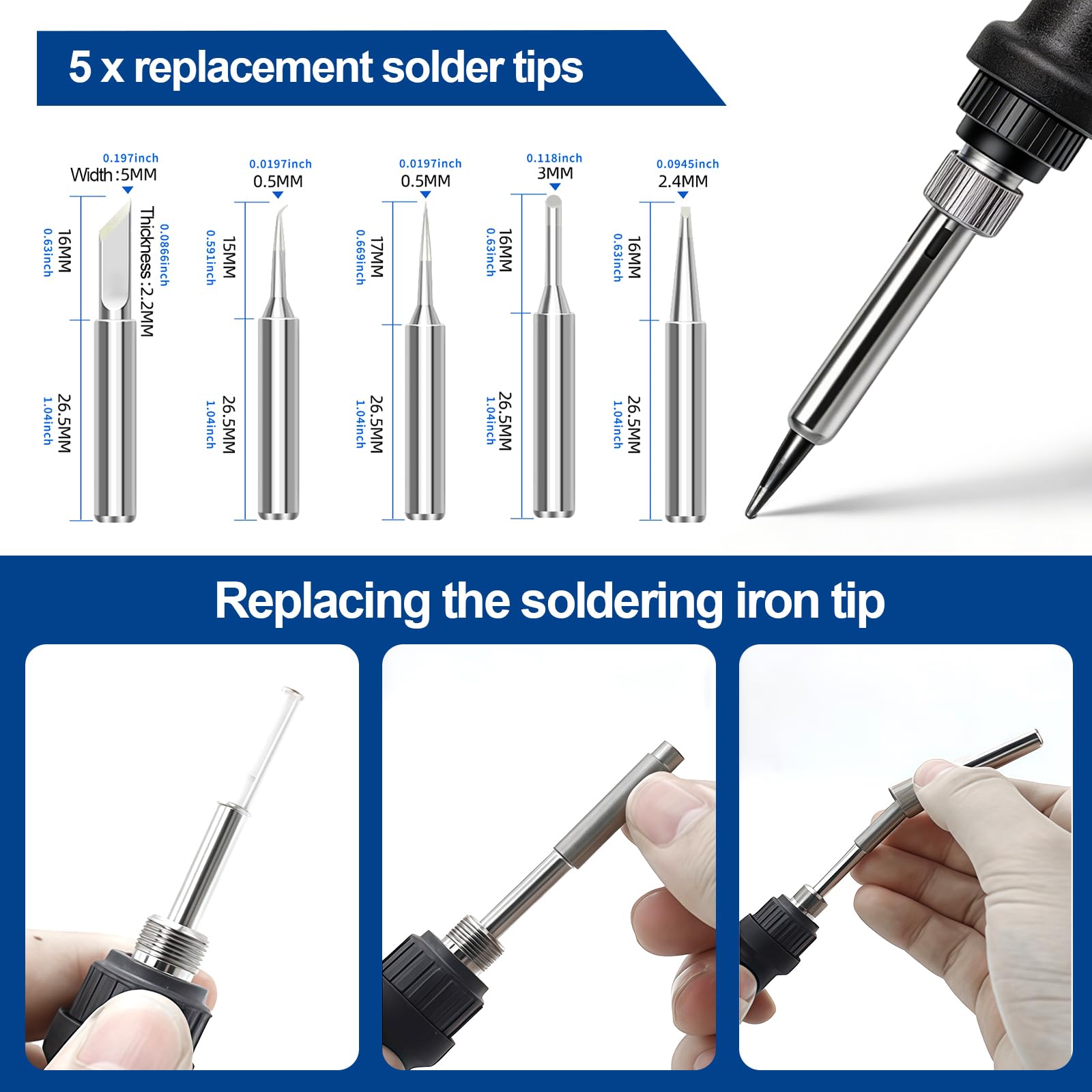 Kit Soldador, Soldador Eléctrico 80W con Pantalla LCD y Temperatura Ajustable 180-500°C, Soldador de Estaño con Interruptor ON/OFF y 5 Puntas, para Reparaciones Electrónicas y Bricolaje — view 4