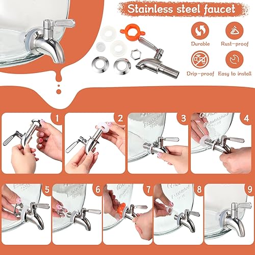 Miniatura 5 de Sliner 2 paquetes de dispensador de bebidas de vidrio de 2 galones con soporte, dispensador de bebidas de vidrio, dispensador de agua de vidrio,