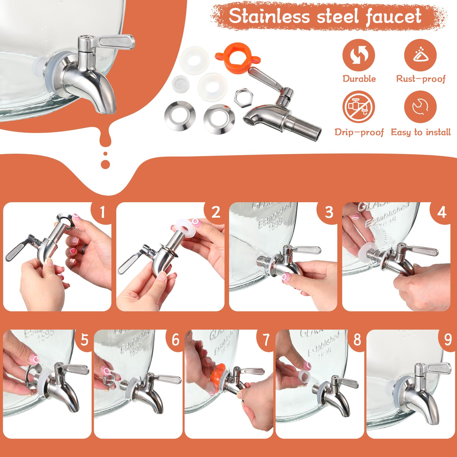 Sliner 2 Dispenser Per Bevande In Vetro Con Supporto – 1,3 Galloni Con Rubinetto In Acciaio Inox, Contenitori Per Succhi E Acqua Per Feste - 2