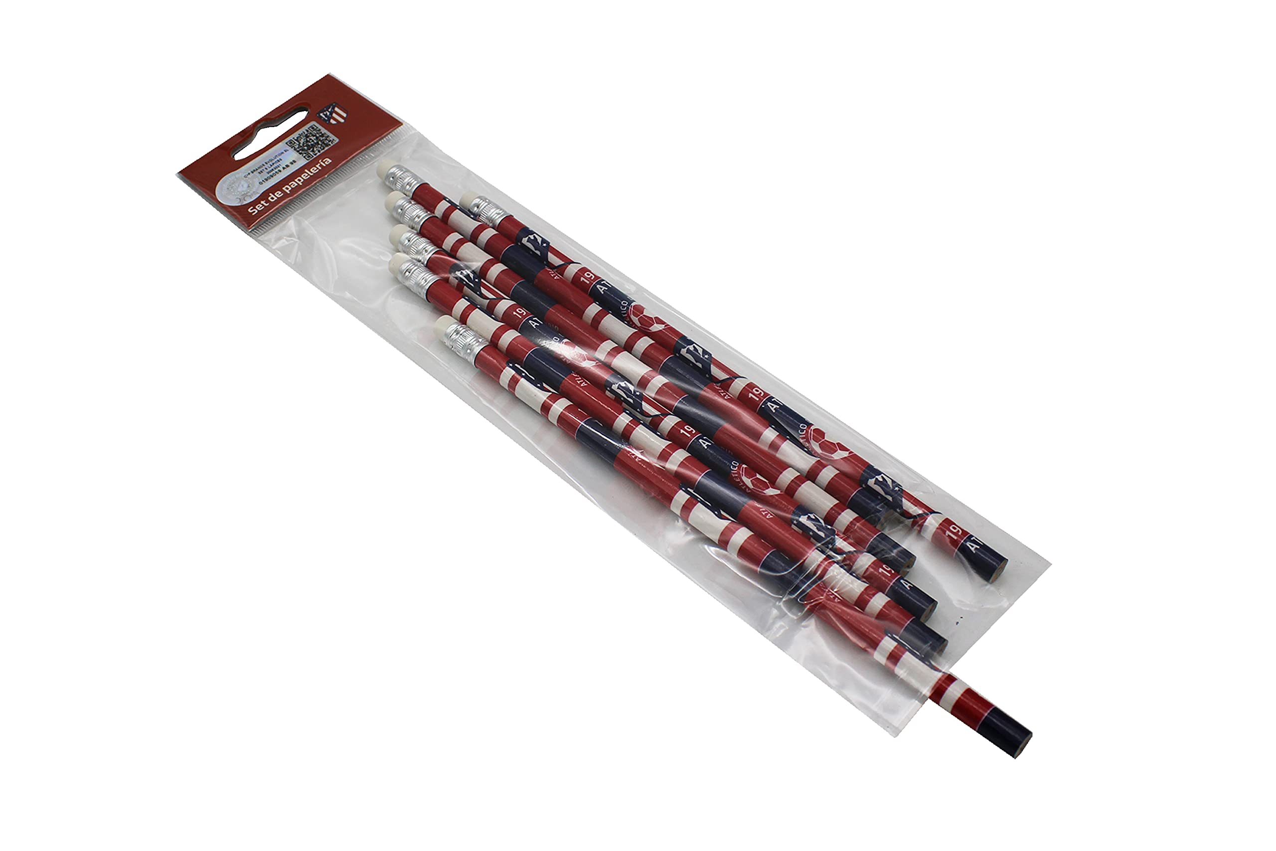 Atlético de Madrid - Juego de 6 Lápices con Goma, Material Escolar para Niños, Regalos, Producto Oficial (CyP Brands)