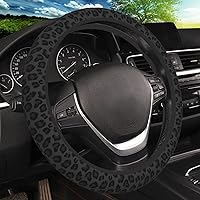 KARREAL Black Leopard Cheetah Print Steering Wheel Cover - Non-Slip Breathable Neoprene, Universal 15 Inch for Cars, SUVs, Trucks