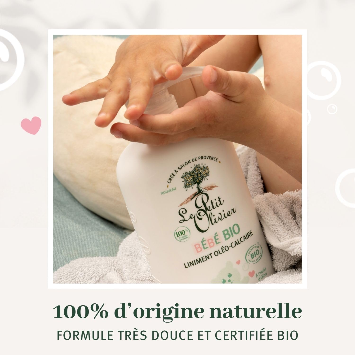 LE PETIT OLIVIER - Liniment Oléo-Calcaire - Bébé Bio - Dès La Naissance - Nettoie En Douceur Les Fesses De Bébé - Certifié BIO - 100% D'Origine Naturelle - Testé Sous Contrôle Pédiatrique - 750 ml