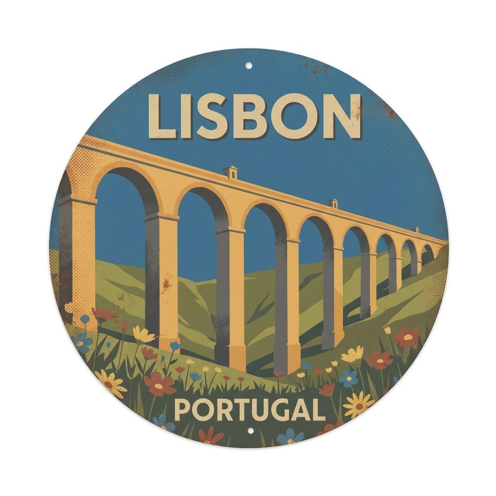 Olhnbad Style Portugal Lisbon Aqueduct City Travel Heritage Metal Tin Sign
