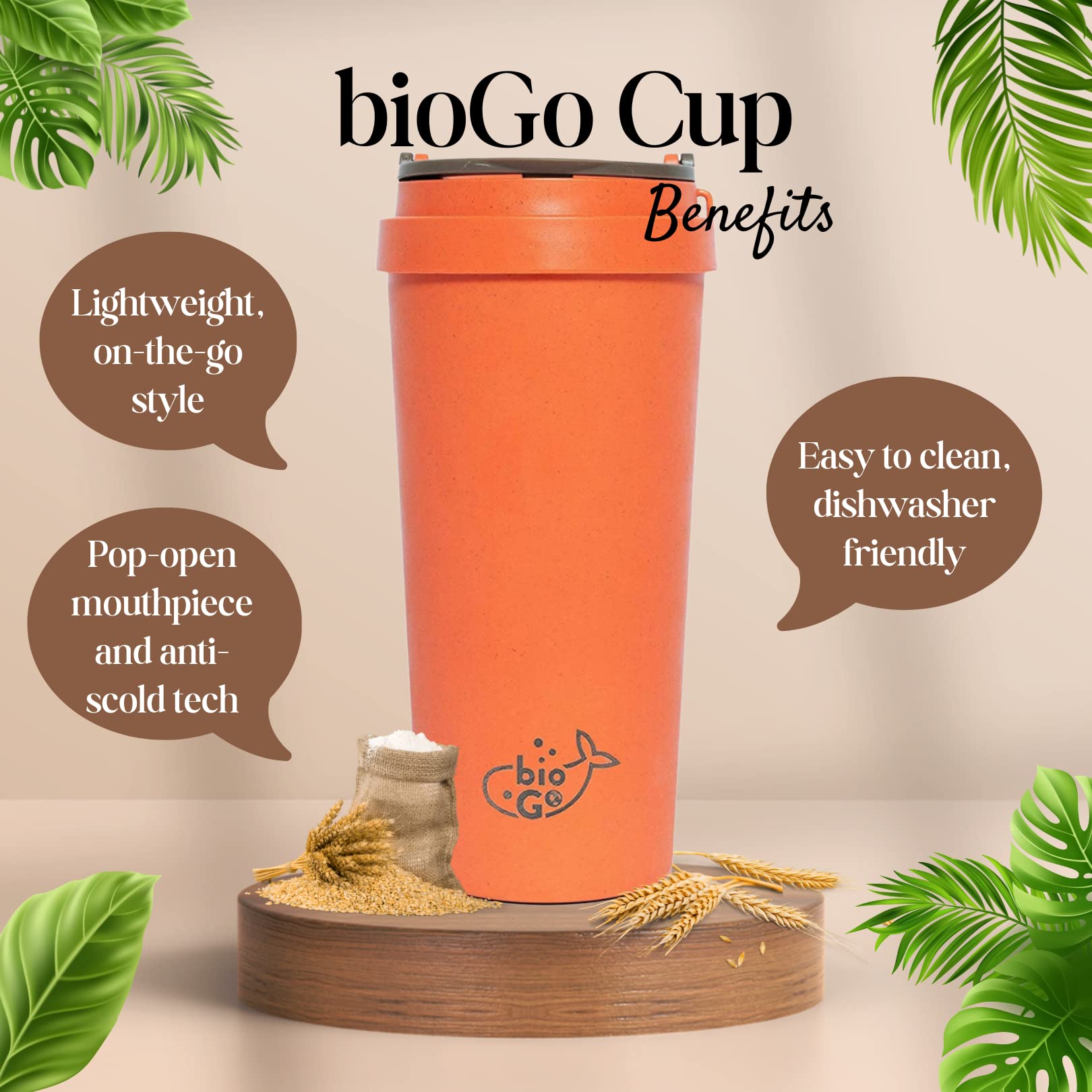 Amazon.com: bioGo 16oz Cup, Rice Husk Fibre, BPA-Free, Double Wall  Insulation Reusable Coffee Cups, On-The-Go Travel Mug, Screw Tight Lid,  Textured Grip, Ultra Lightweight (Orange, 16oz) : Home & Kitchen
