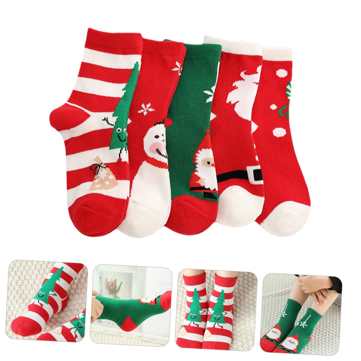 5 Paia Calze di Natale Calde Calze Medie in Cotone Spesse Unisex Adatte per Autunno e Inverno