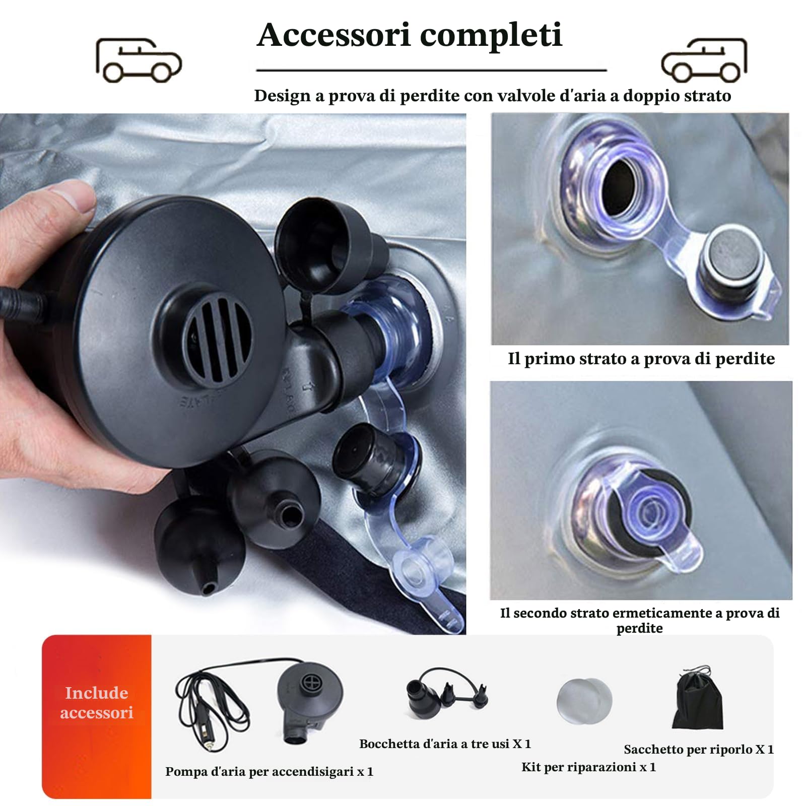 Materasso Auto, Materasso Gonfiabile Sedile Posteriore Allungato, Letto Gonfiabile per Auto, Pieghevole Materassino Auto, con Pompa di Aria Elettrica