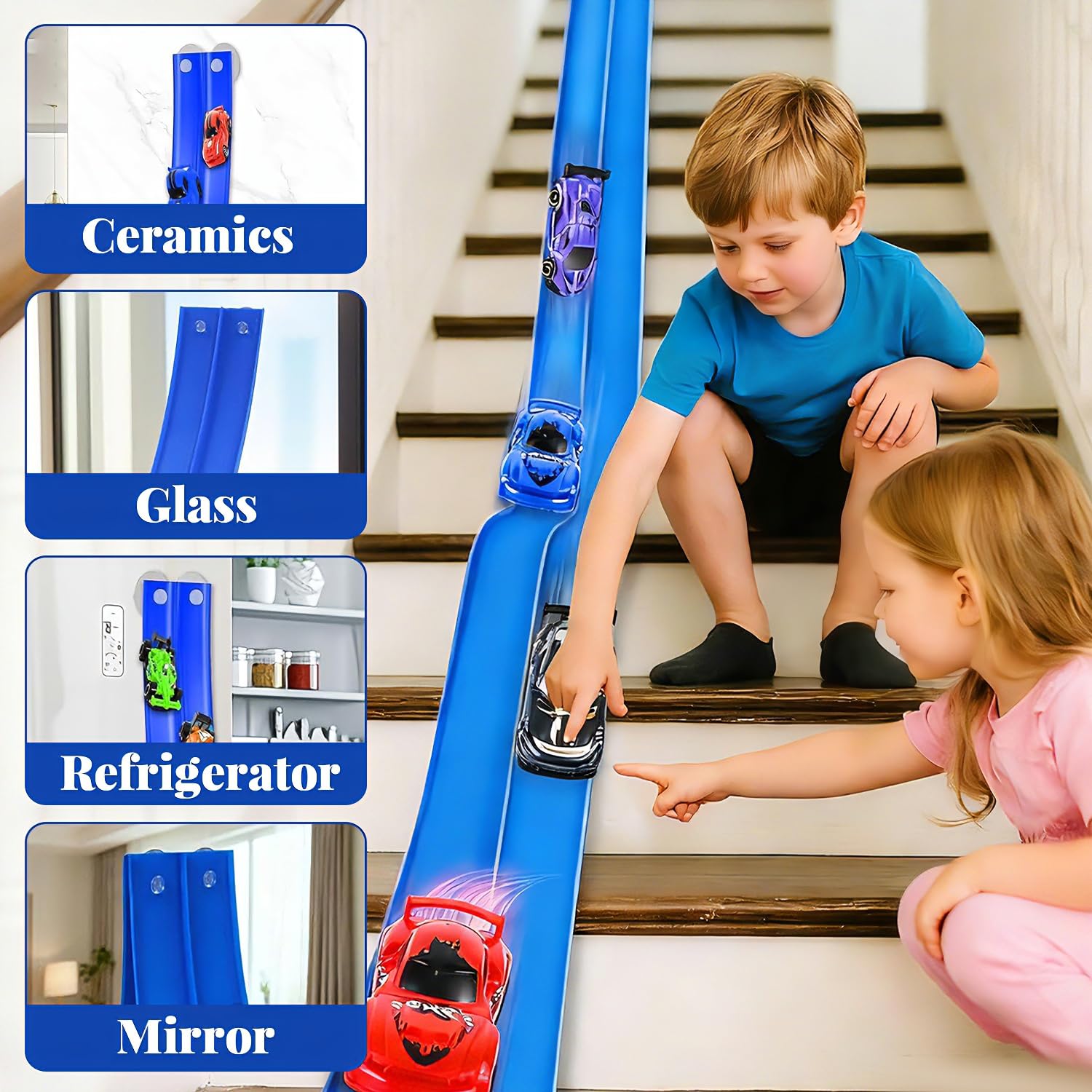 Pista Coches Flexible 4M, Pista de Coches para Niños Includes 4 Car, Pista De Carreras Portátil para Niños, DIY Pista de Carreras Portátil de Juguete, Regalo para Niño y Niñas
