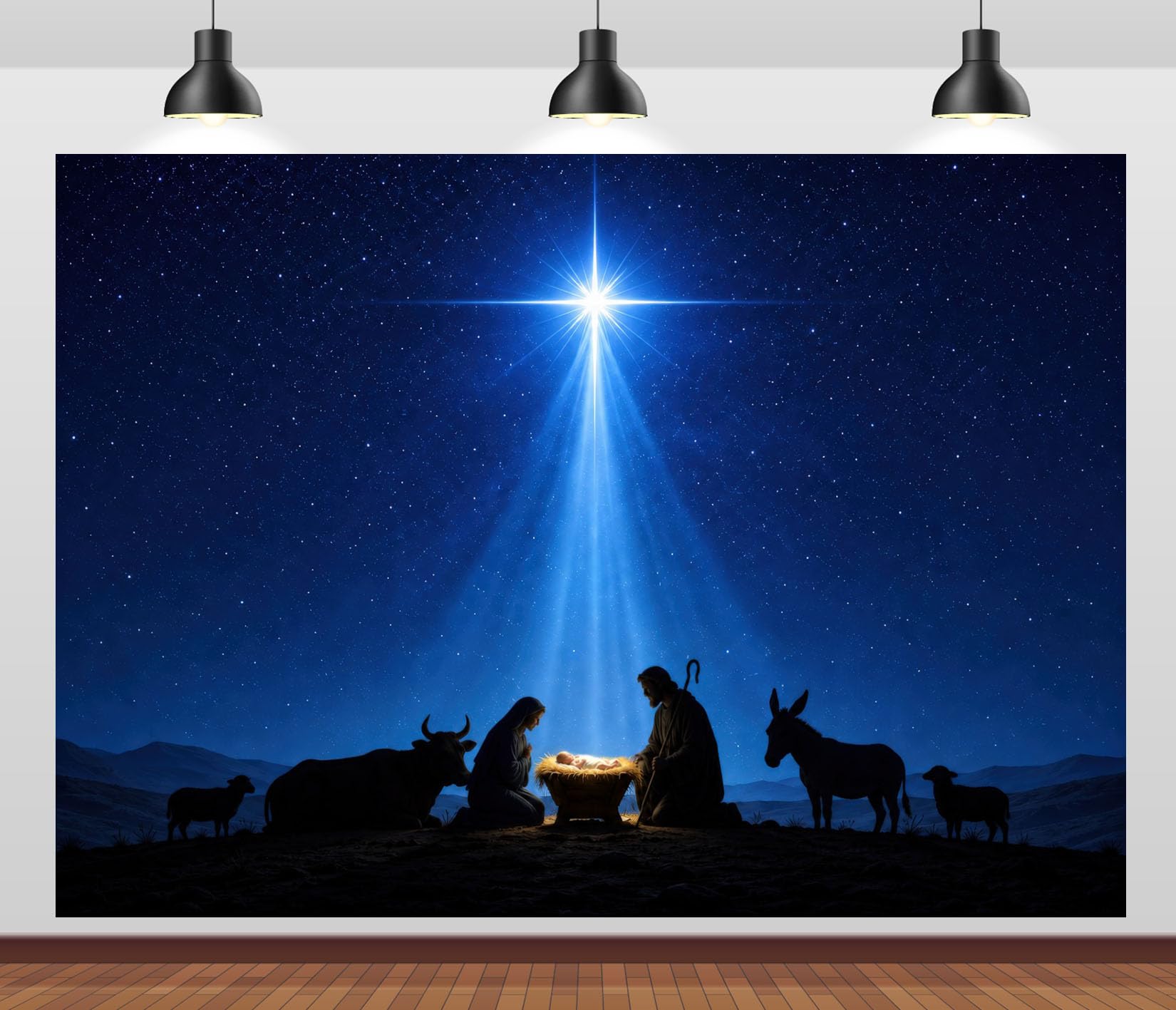 BELECO 2.5x2.5m Sfondo in tessuto stella di Betlemme scena Natività