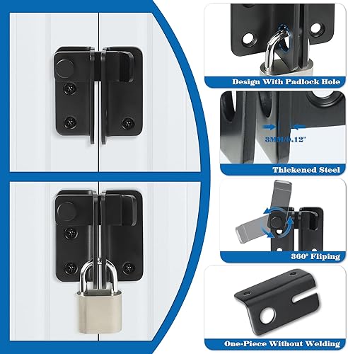 Miniatura 4 de Alise Pestillo abatible, pestillos de puerta deslizante, cerrojo de seguridad para gabinete de granero, jaula de mascotas, valla de madera, baño