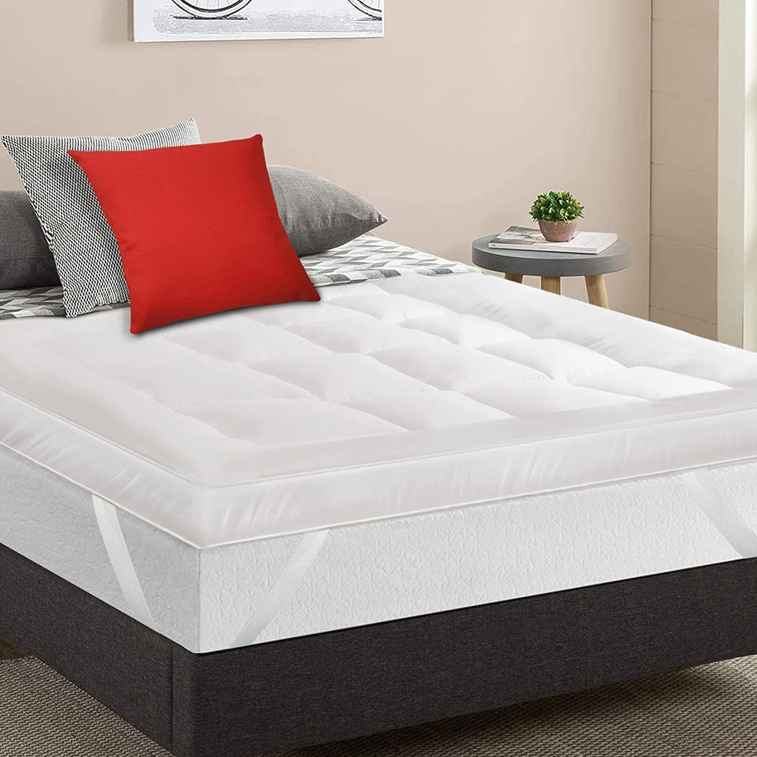MightySoft's Super King Mattress Topper 10cm, Extra Deep Quilted Microfiber Topper for Cloudlike Comfort with Extra Warmth & Breathable Support, Fluffy Design with Secure Elastic Straps for Best Sleep