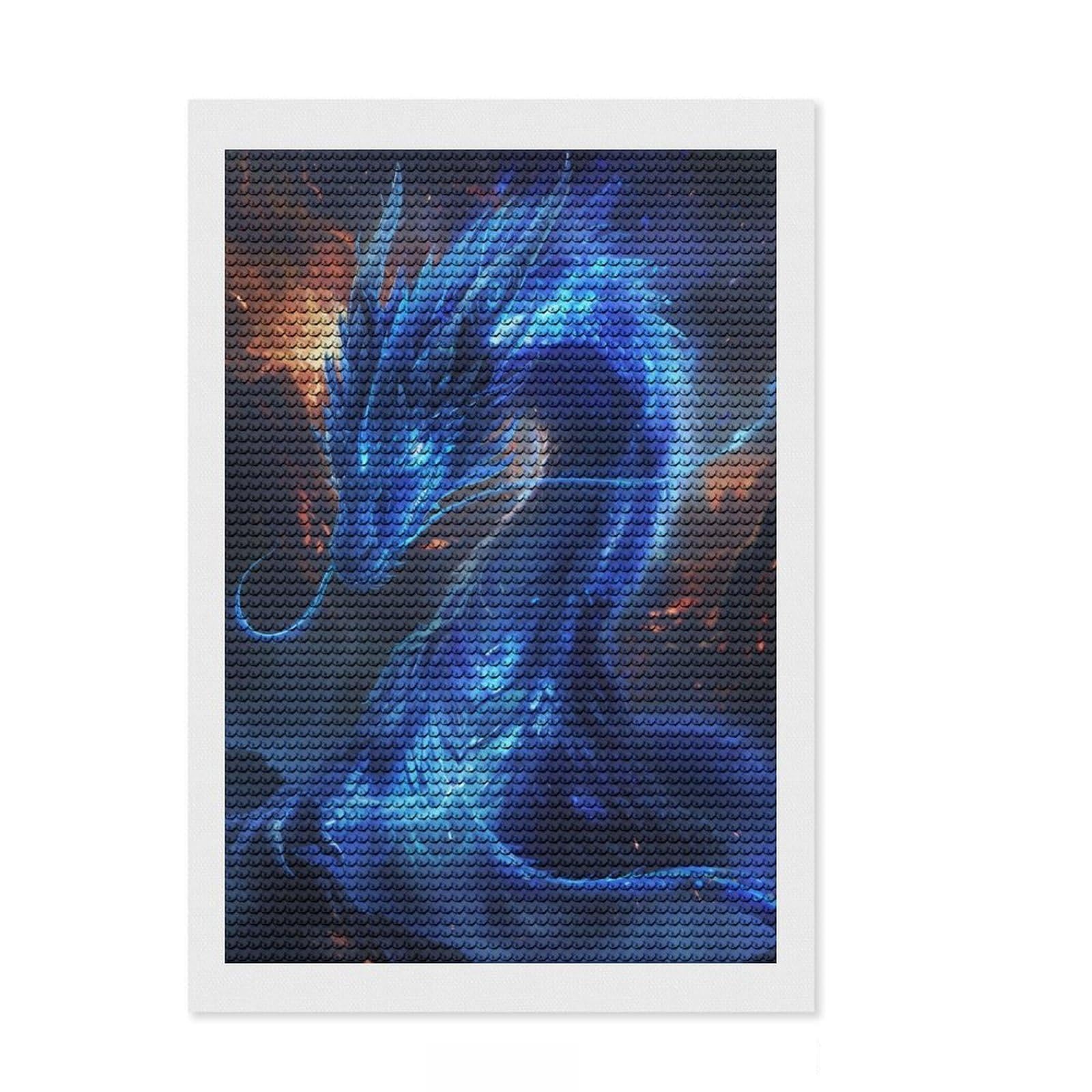Junmoney Blue Dragon Flame Crystal Diamond Art Kit 8"x12", Christmas Gift, Easy to Enjoy, Boho Decor, DIY Craft, Leisure Activity