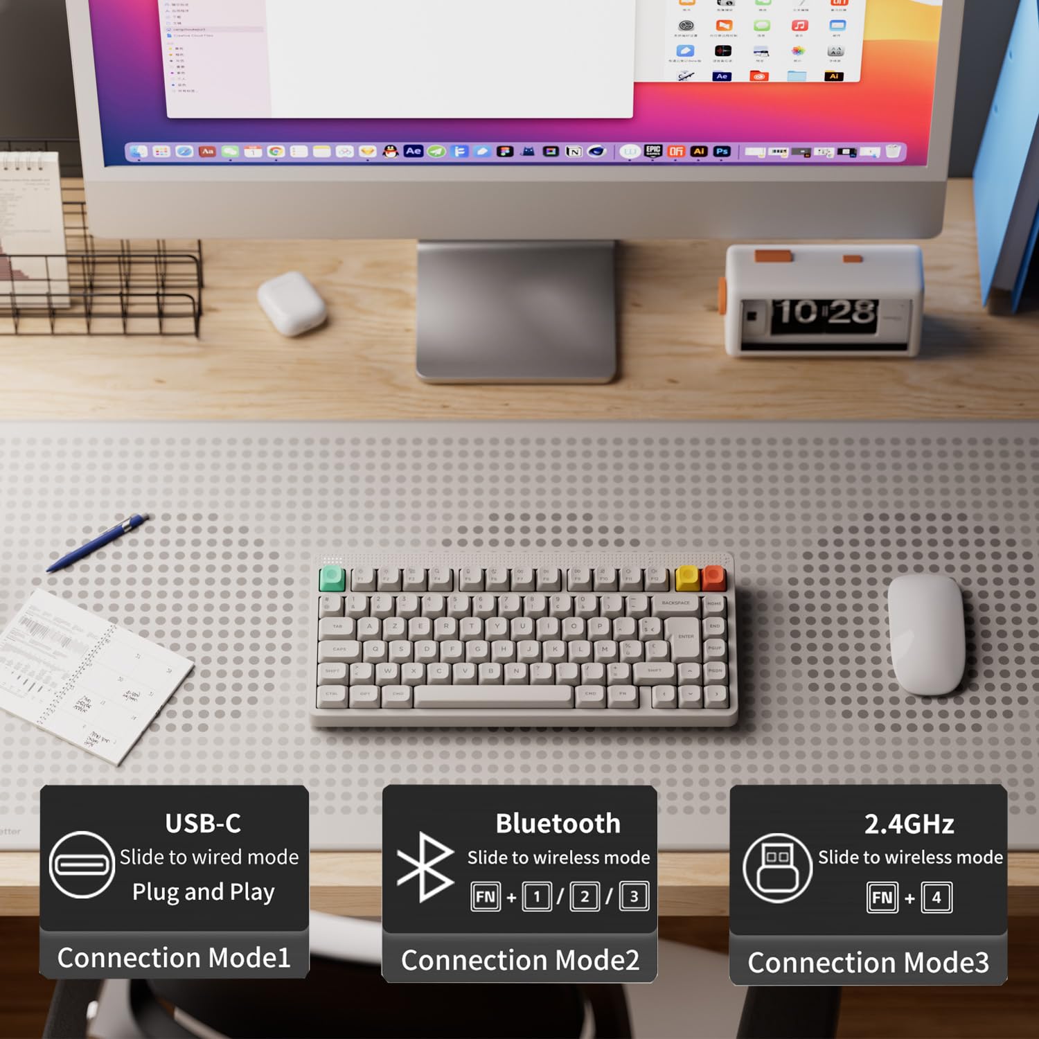 nuphy Clavier mécanique sans Fil Node75 (ISO-FR AZERTY) | clavier personnalisable à 75 % avec touches remplaçables à chaud, 82 touches,connectivité Bluetooth/2,4 GHz/USB-C