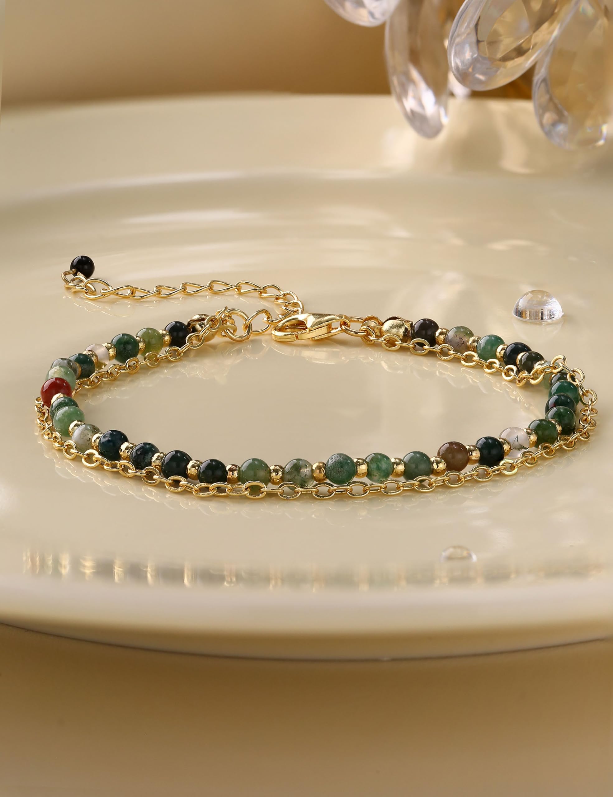 YCTTKDD Braccialetti con Perline per Donna e Ragazza Bracciale con Chiusura in Argento Sterling 925 Perline in Pietra Naturale Bracciale in Braccialetti Boho Regolabili placcati Oro Regalo di