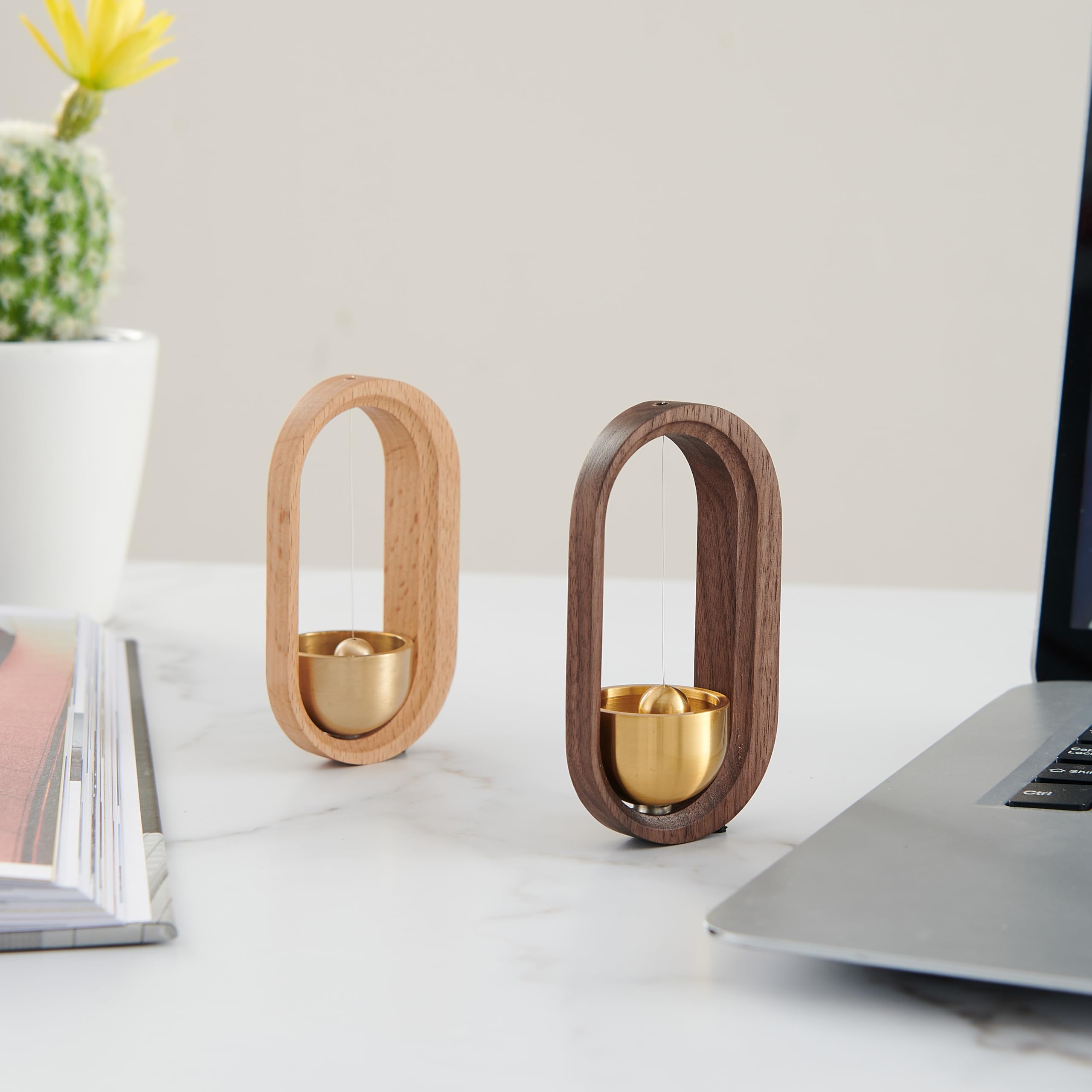 HASTHIP® Walnut Wooden Door Bell Brass Bell Dopamine Door Bell For Home - View #5