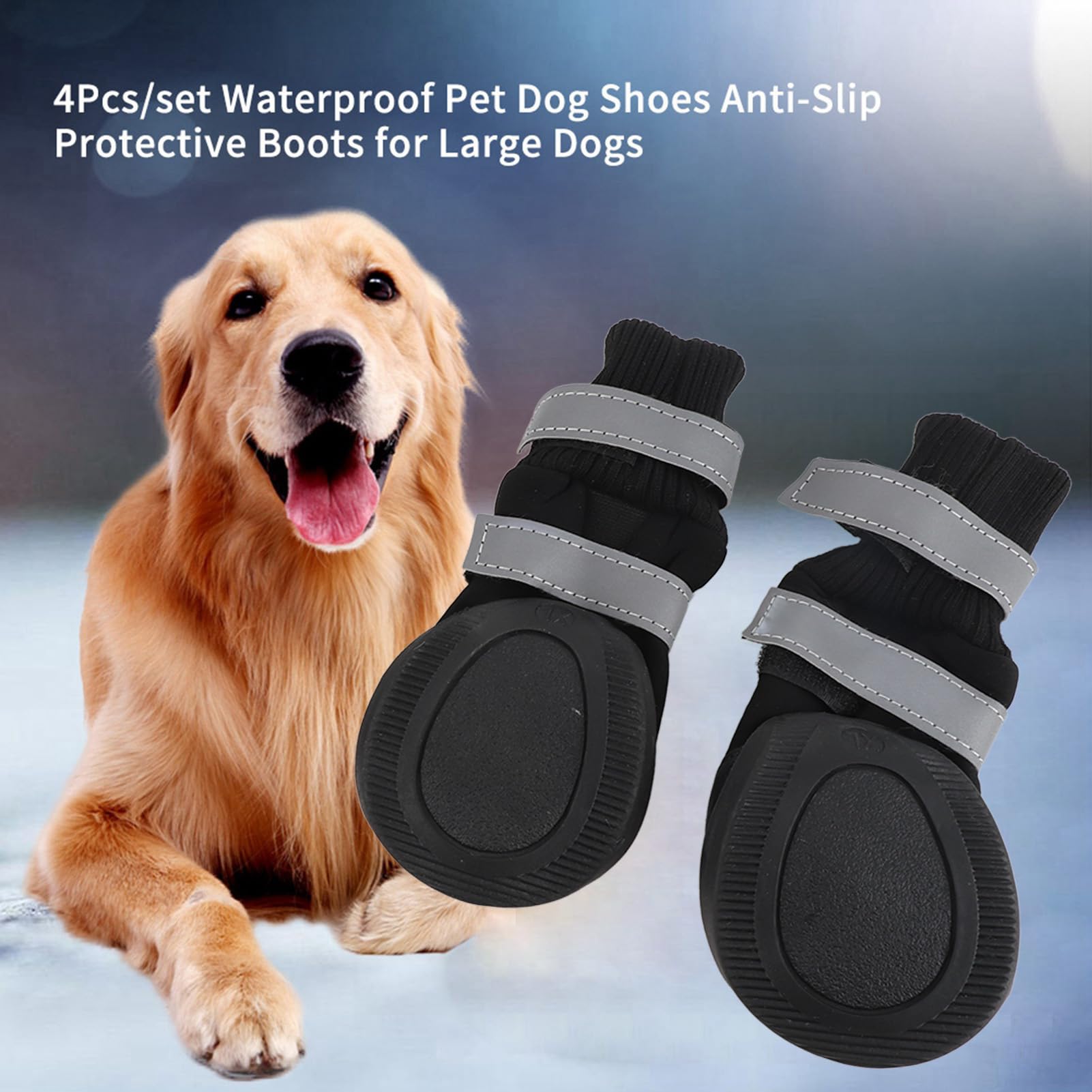 Zerodis 4 Piezas de Botas para Perros, Zapatos de protección Antideslizantes Negros para Perros Botas de protección cálidas Impermeables para Perros medianos y Grandes(XL Azul)