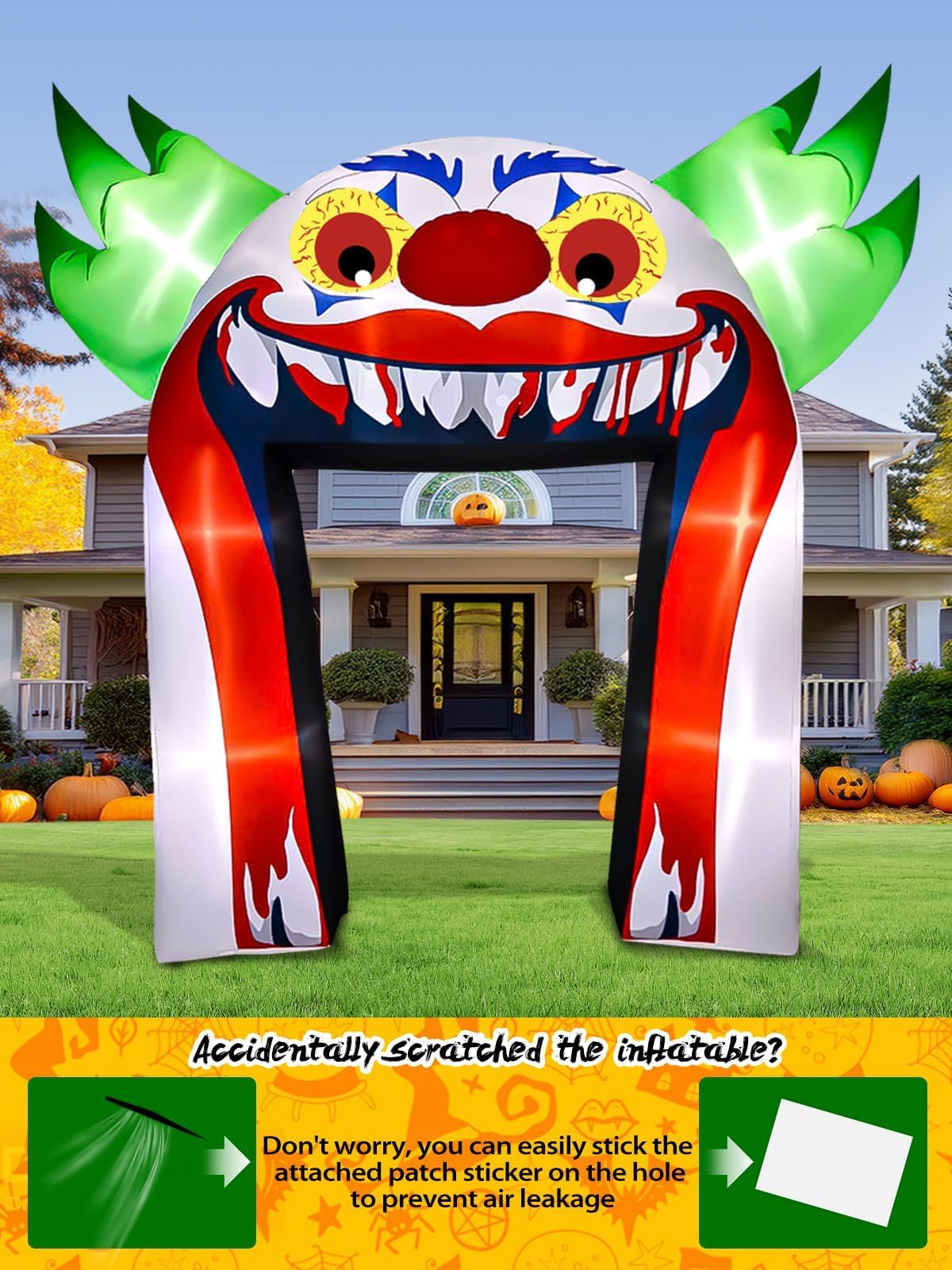 Kalolary 12FT Halloween Nadmuchiwane Łuki Klauna Dekoracje Zewnętrzne, Gigantyczny Łuk Klauna Nadmuchiwane Dekoracje Straszne Nadmuchiwane z Wbudowanymi Światłami do Dekoracji Ogrodu Ogrodowego