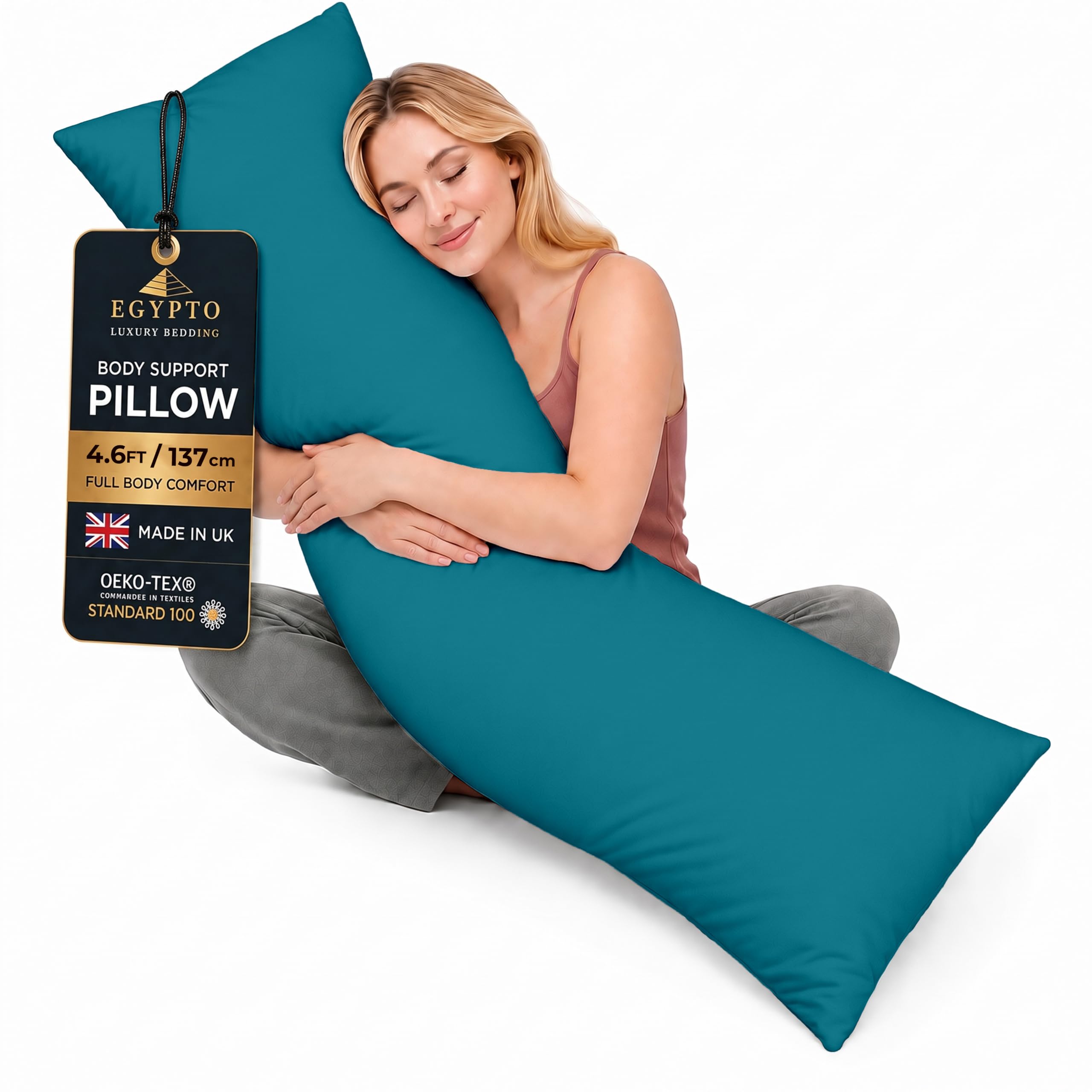 Living Orthopaedic 4ft 6 Bolster Pillow (19”x54”) – Hypoallergenic Long Pillow – Soft & Breathable Full Body Pillow for Back, Neck & Leg Support – Ideal Pregnancy Support with Long Pillow case (teal)