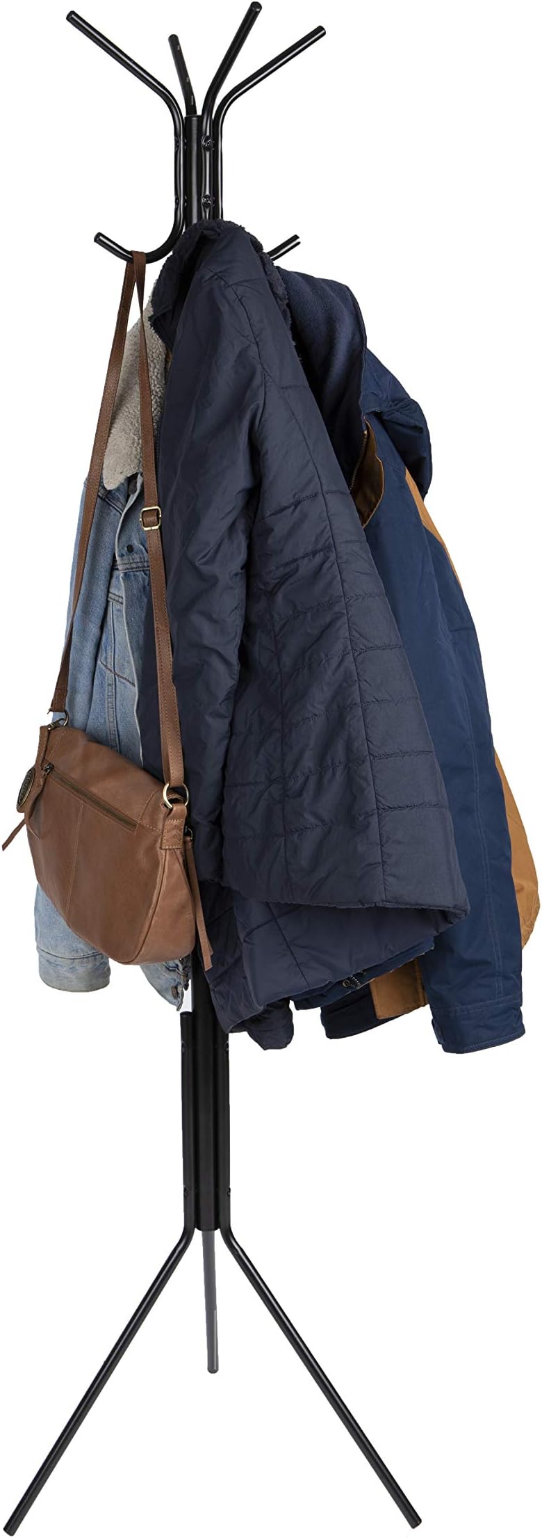 Mind Reader Coat Rack, Hall Tree, Freestanding, Coat Tree, Hat, Jacket, Purse, Metal, 14.75" L x 16.5" W x 69" H, Black