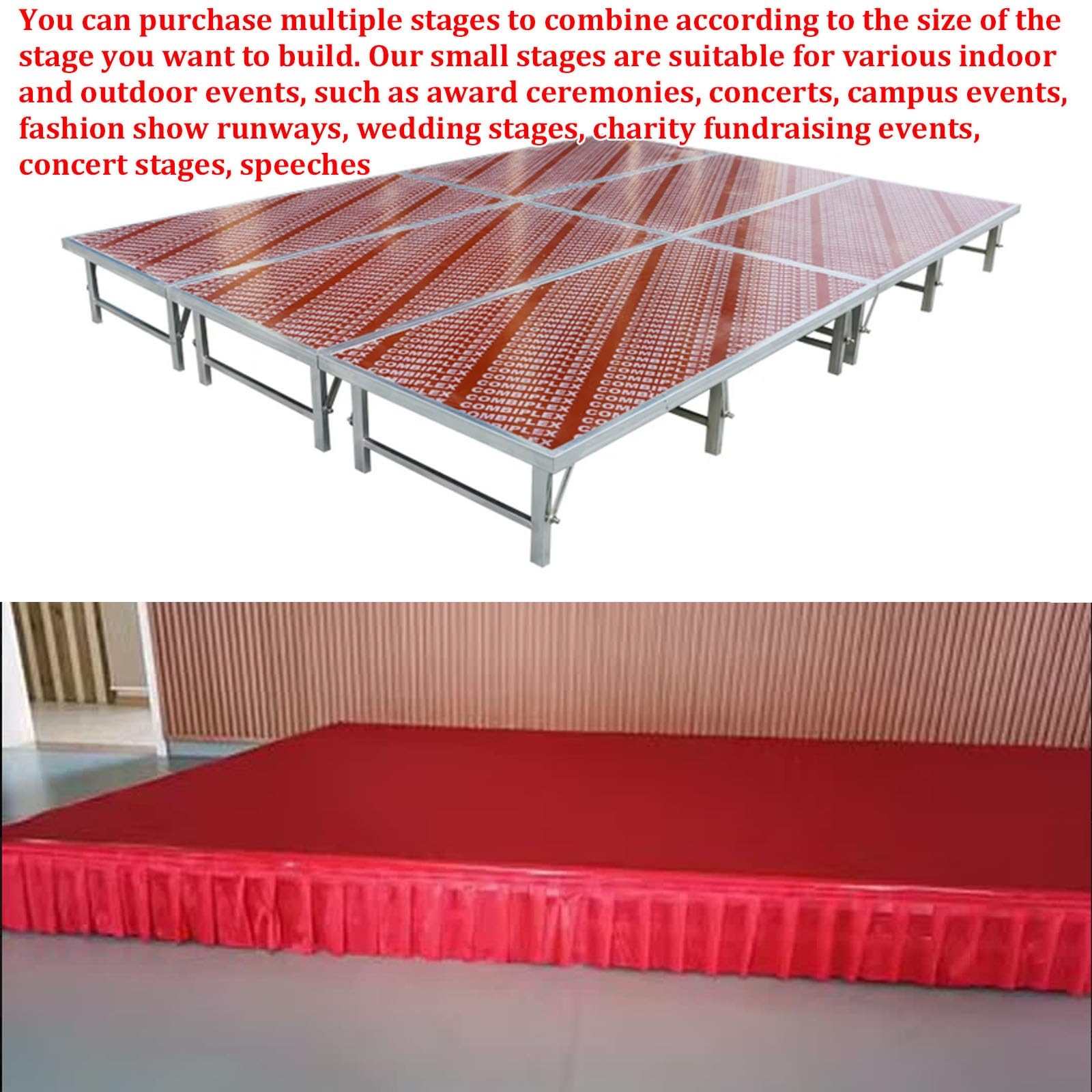 Tragbare Bühnenplattform, höhenverstellbares Bühnenpodest mit klappbaren Beinen (20–40 cm) – Tragkraft 600 kg – rutschfeste Oberfläche – DJ-Ständer für Hochzeiten, Konzerte(128x128x40cm)