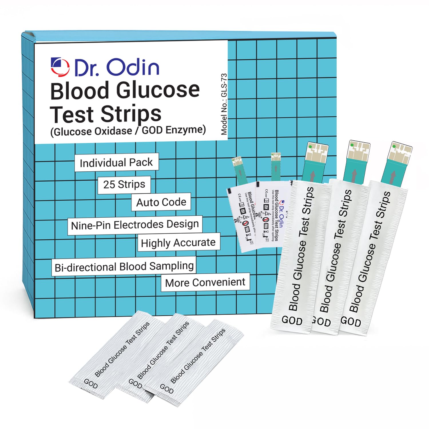 Dr. Odin GLS-73 GOD Blood Glucose Test Strips, Compatible with GOD WHITE Glucometer, Auto Code, High Accuracy, Individually Packed (25 Test Strips)-picture-25