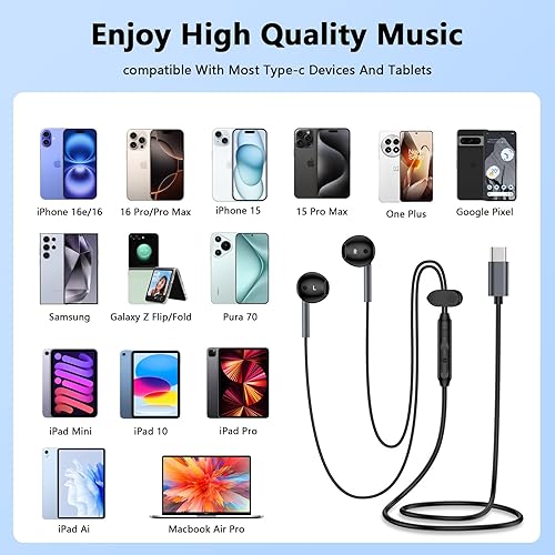 Miniatura 7 de Auriculares USB C Samsung con cable para Samsung Galaxy A17 A16 A56 A36 S25 Edge S24 S23 S22 S21 Paquete de 2 auriculares intrauditivos con