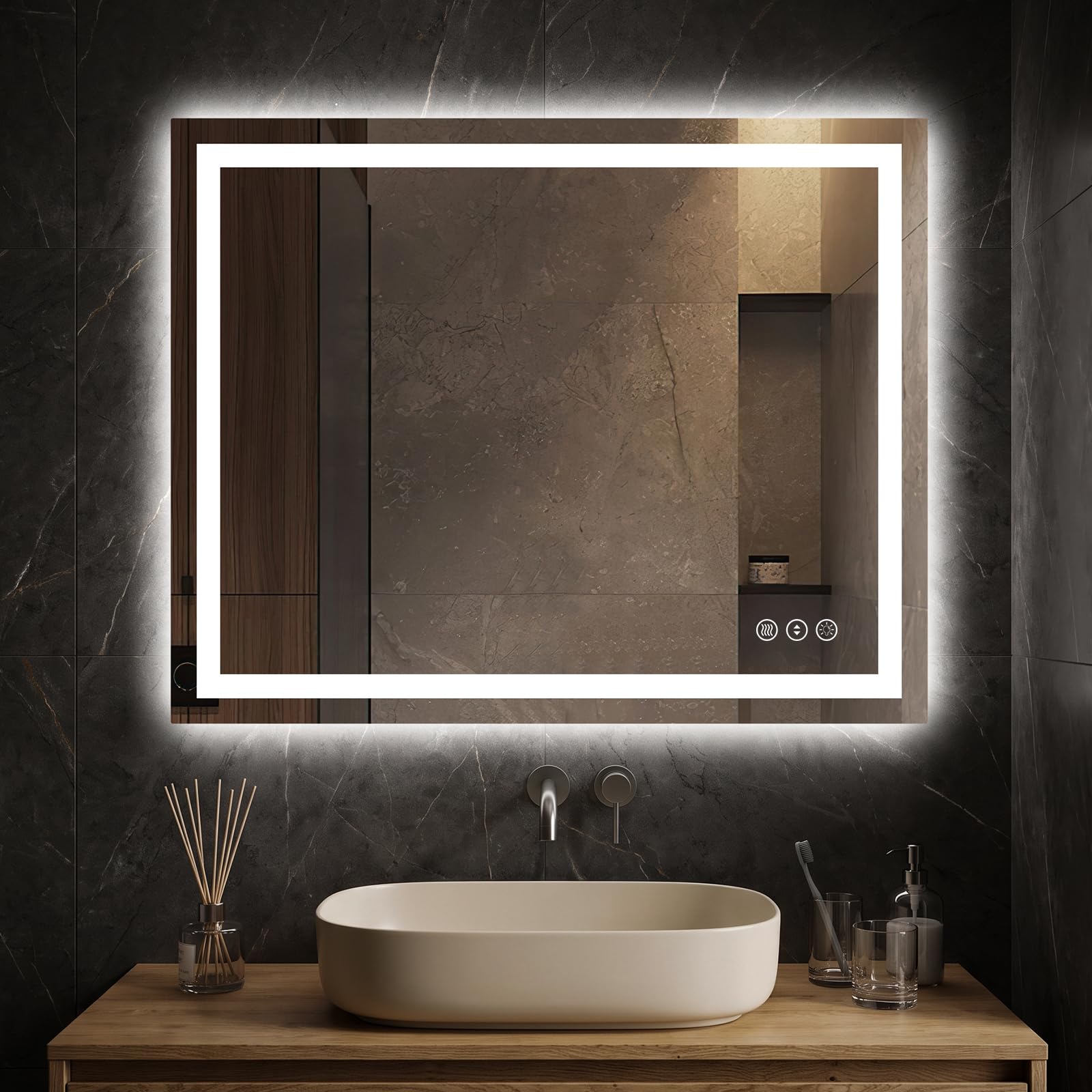Kosmonia 32x40 Inch LED Bathroom Mirror with Lights, Anti-Fog, Dimmable