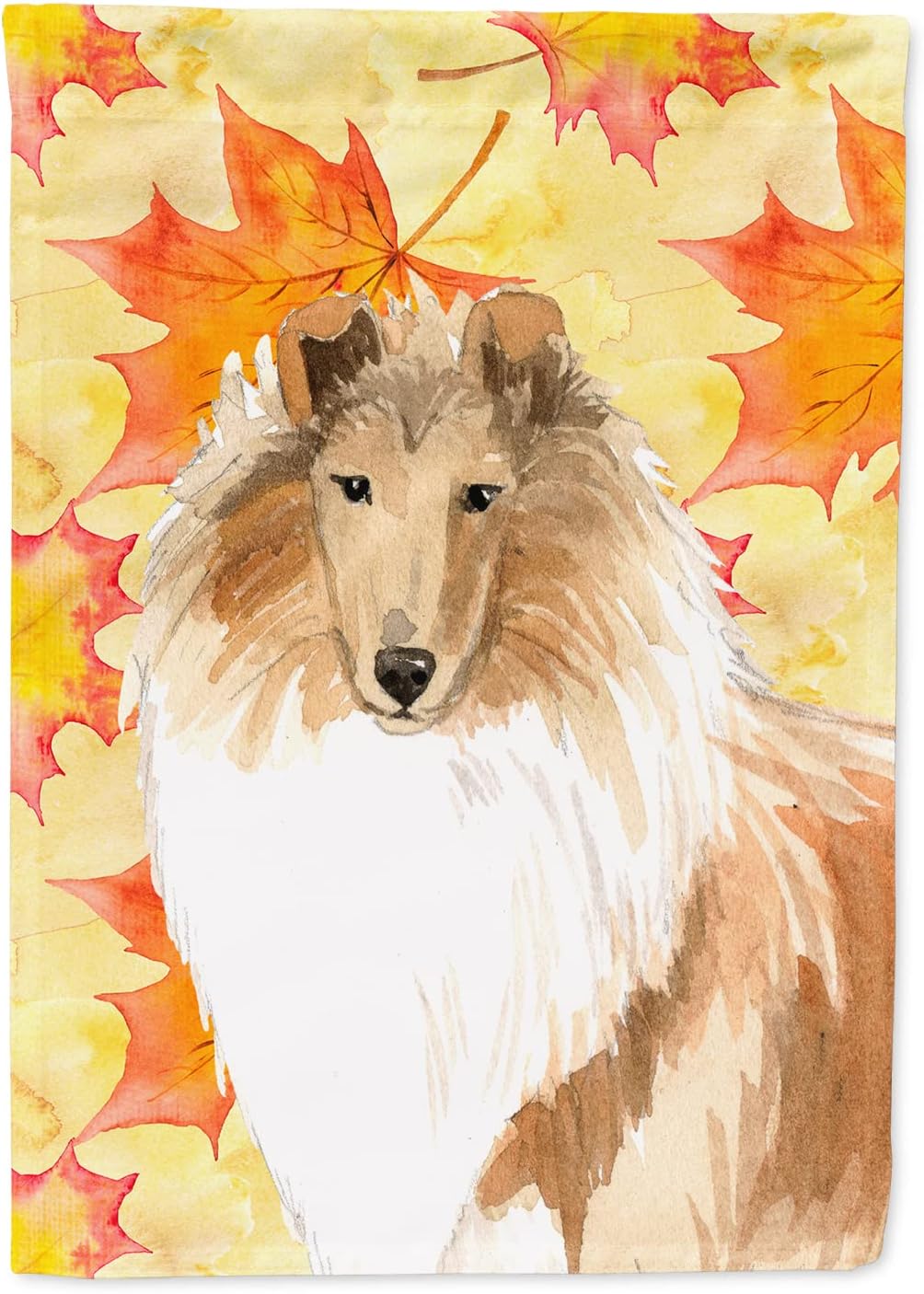 Caroline's Treasures CK1830CHF Fall Leaves Rough Collie House Flag Large Porch Sleeve Pole Decorative Outside Yard Banner Artwork Wall Hanging, Polyester, House Size, Multicolor