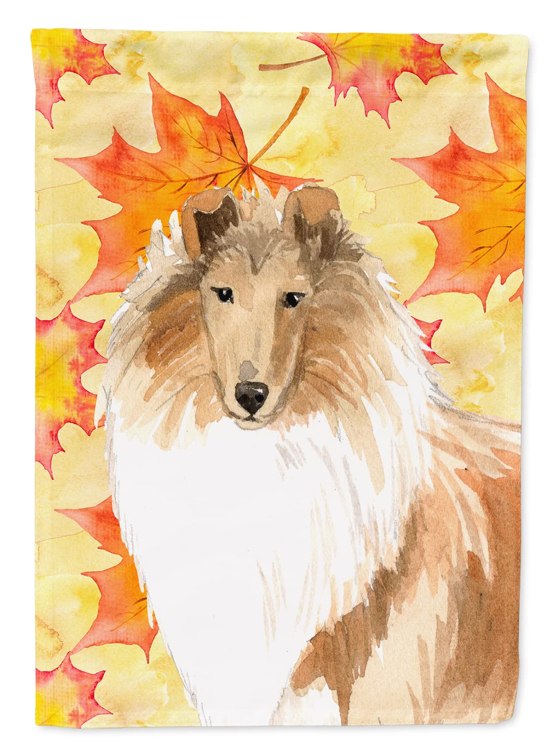 Drapeau Rough Collie grand format toile canevas feuilles automne multicolore