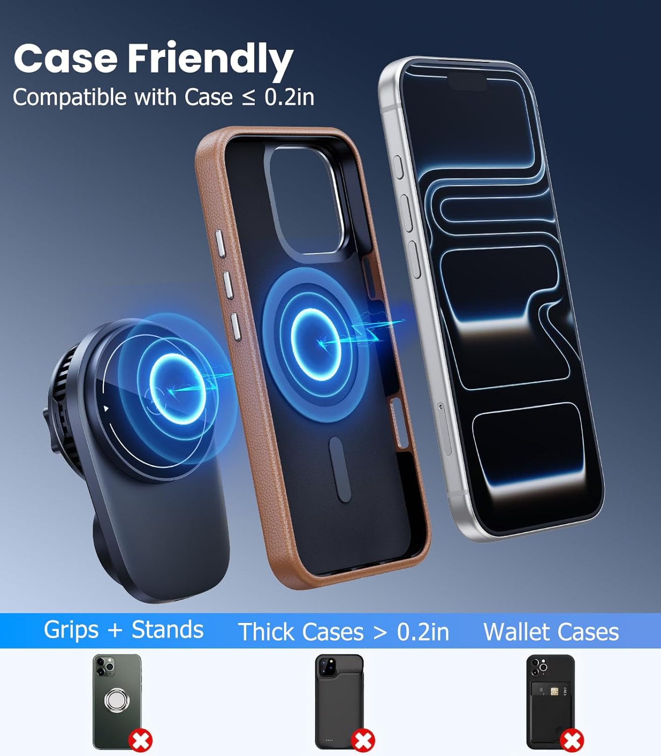 Long-arm Wireless Magnetic Car Phone Holder Mount with Cooling Fan & RGB Lights, 15W Fast Charging Auto-Rotate Charger for iPhone 17/16/15/14/13/12 S25 Samsung Google, Car Air Vent Mount