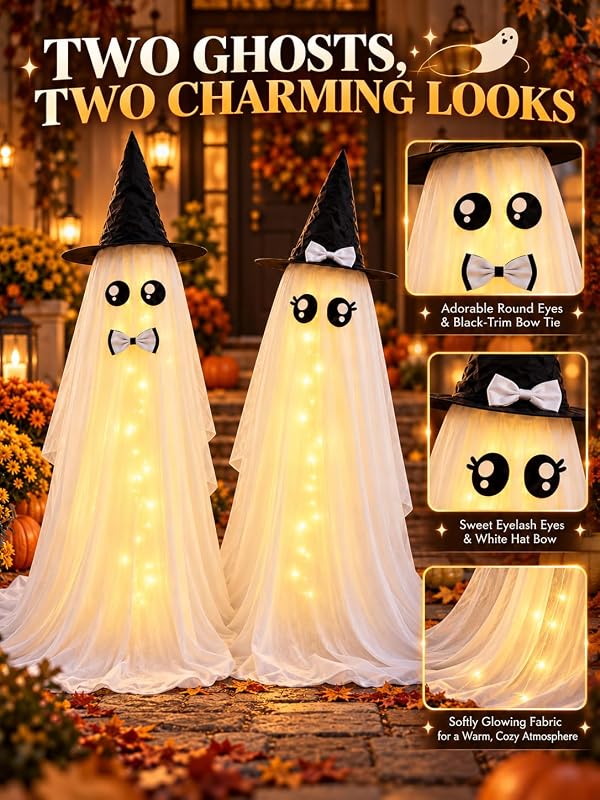 HOMELEX 59 in Lighted Halloween Ghost Decorations – Charming bride and groom design