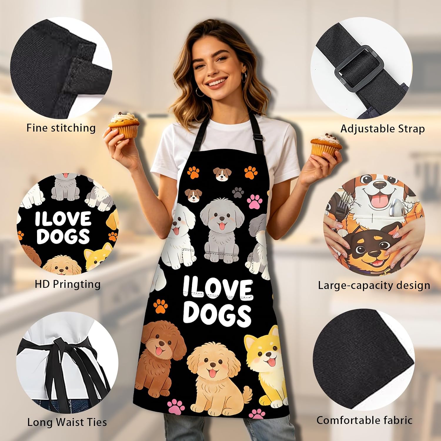 Animal Kitchen Apron Polyester Adjustable Wearable for women&men Baking Gardening Cooking