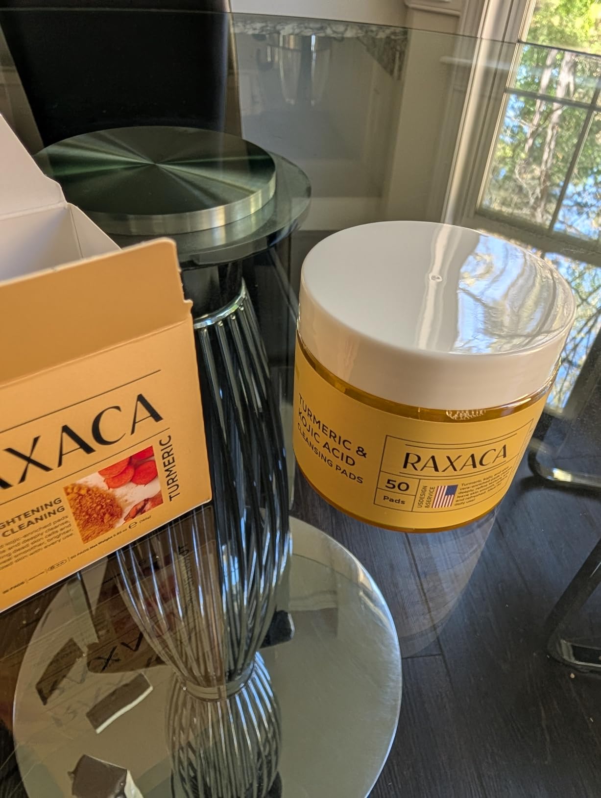 RAXACA Kojic Acid Turmeric Exfoliating Cleansing Pads with Vitamin C in Cotton Pads, Dark Spots Remover & Deep Clean Pores for Face - 50 Pcs