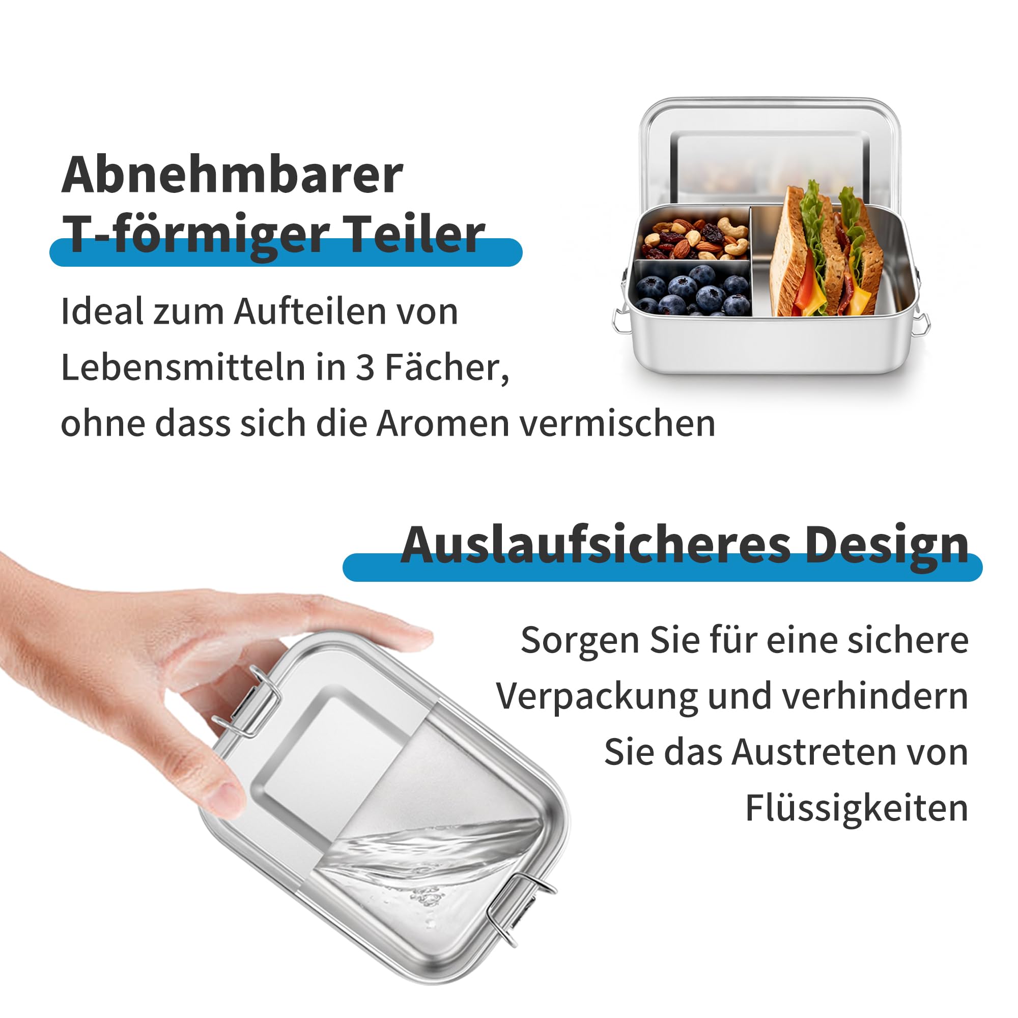 Onader Fiambrera de acero inoxidable con compartimentos, juego de 2 unidades, 850 ml y 1400 ml