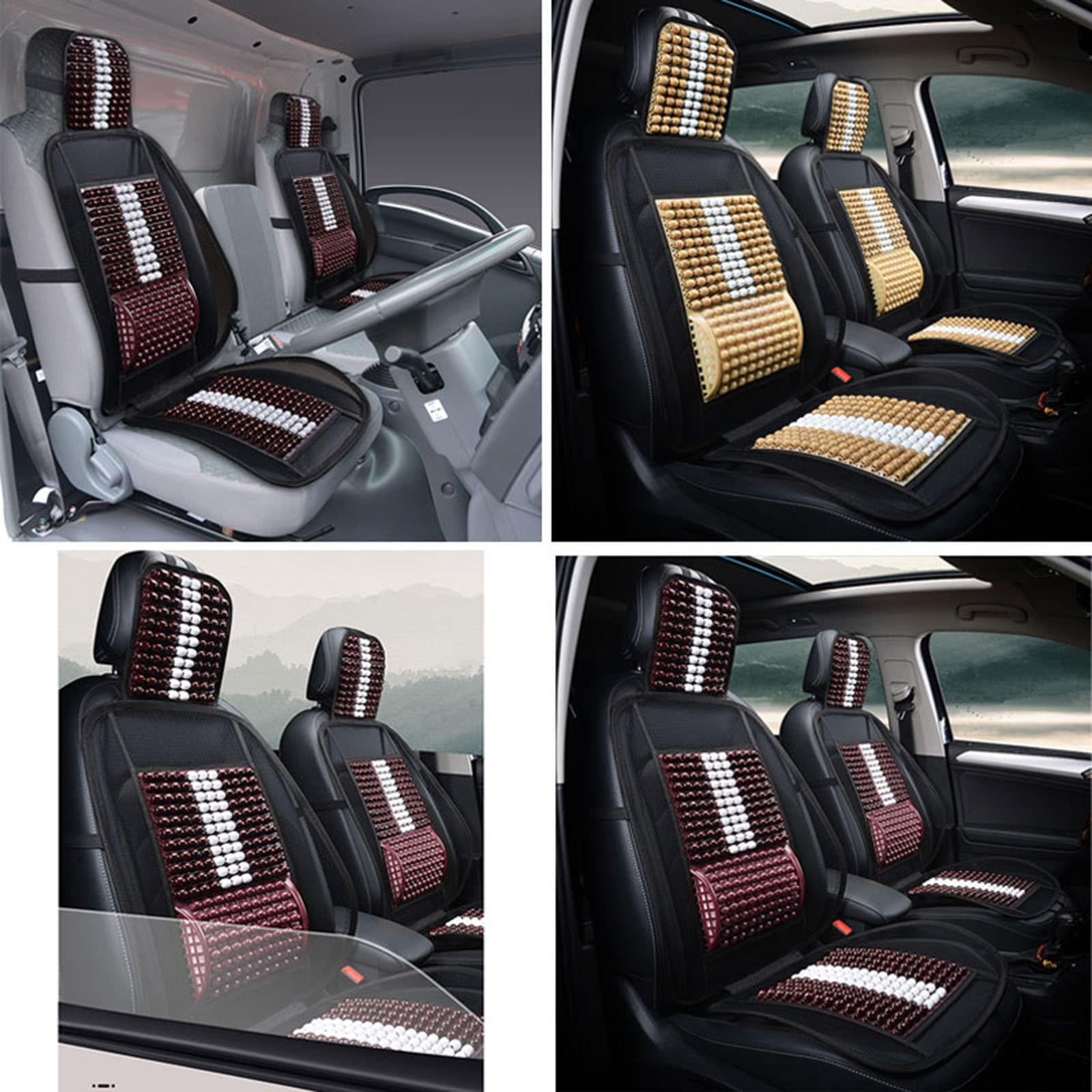Coussin de massage en bois avec perles pour siège de voiture - Double usage - Couleur noire