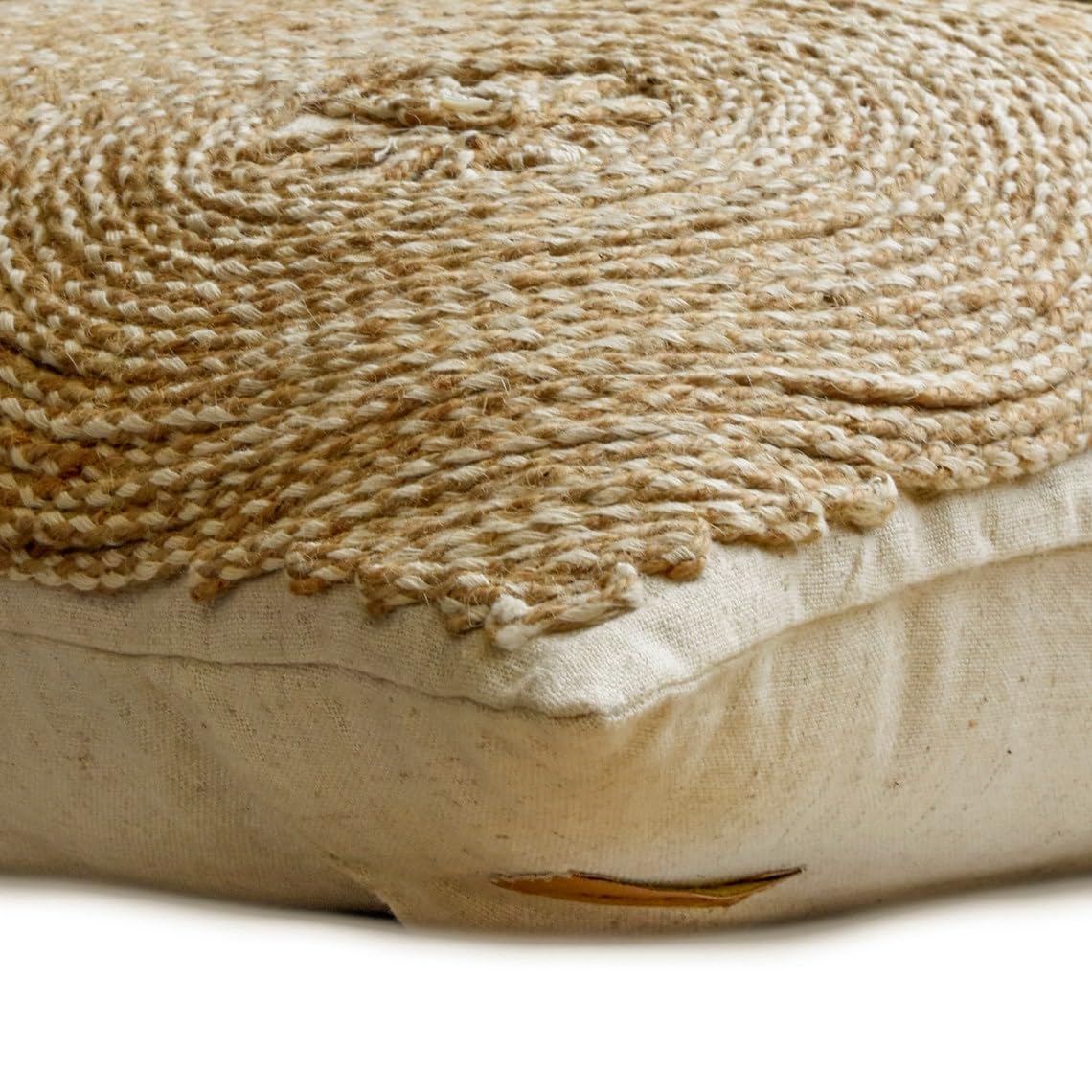 The HomeCentric Ecru Set di 2, 50x50 cm Lino Di Cotone Designer Toss Pillows, Cavo Di Iuta, Ricamo Beige Cotone Federa Lettino, Contemporaneo Cerchi e Punti Federe per cuscini - Back To Earth